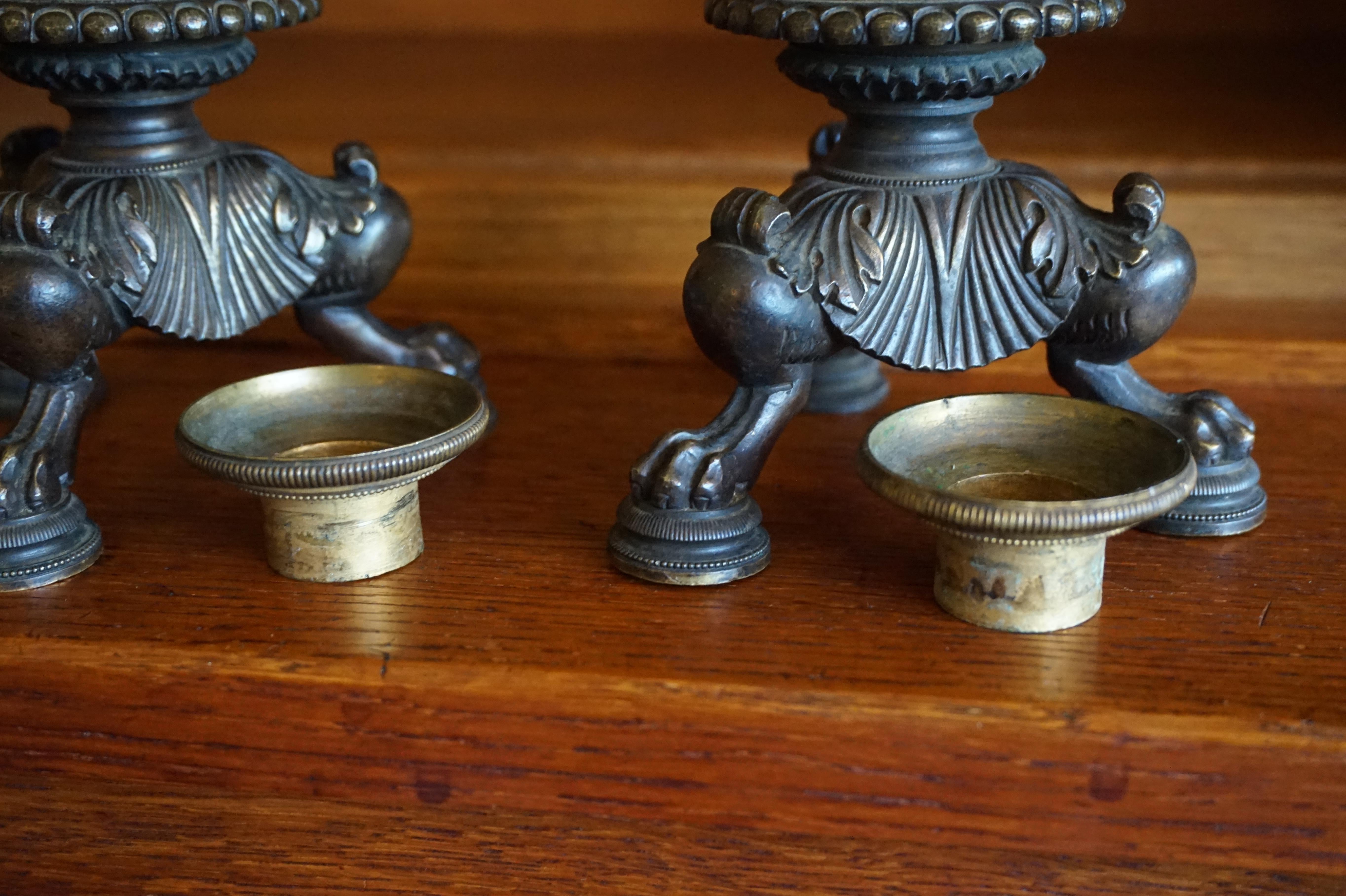Great Pair of Antique 19th Century Bronze and Brass Empire Revival Candlesticks 9
