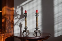 Great Pair of Antique 19th Century Bronze and Brass Empire Revival Candlesticks
