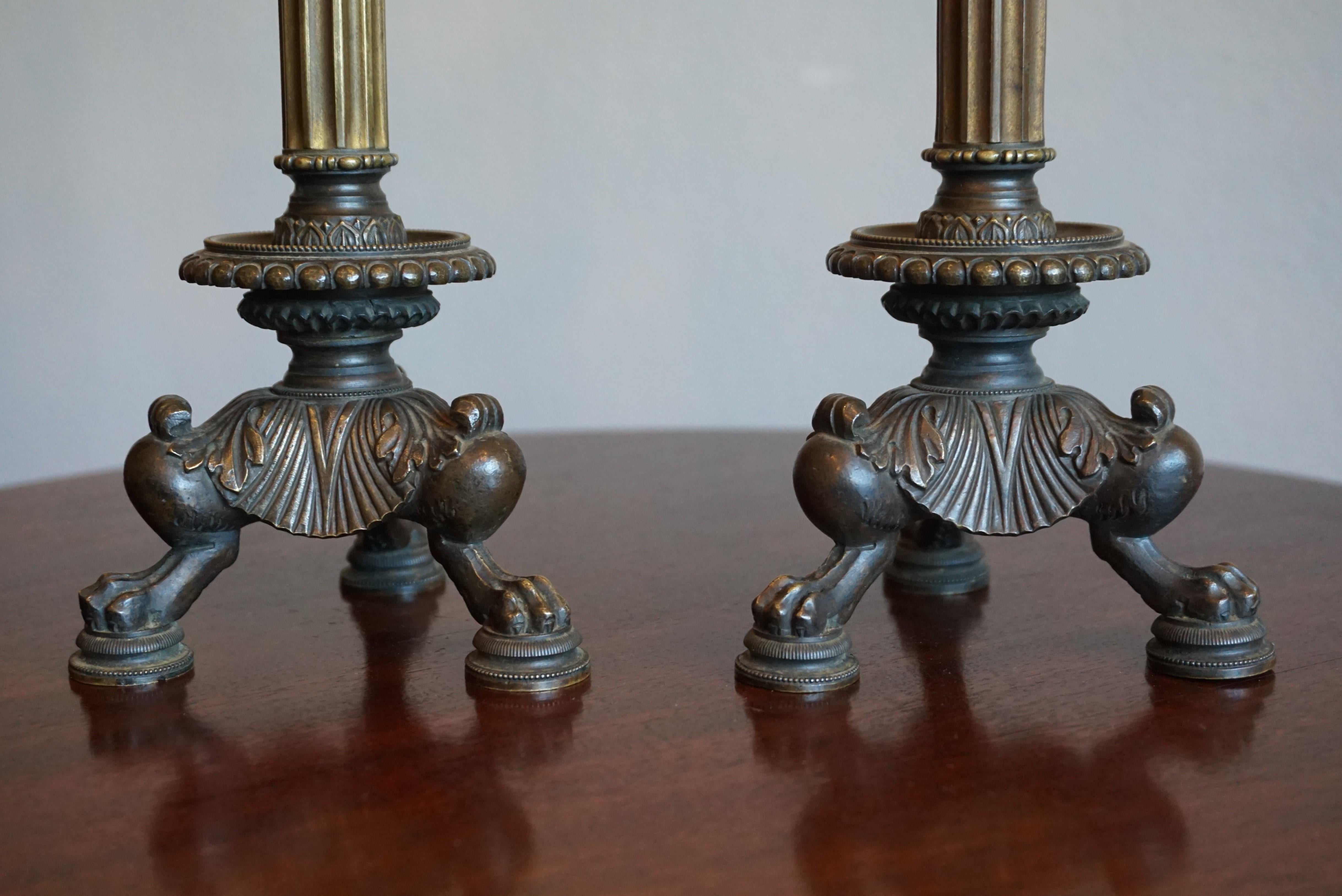 Hand-Crafted Great Pair of Antique 19th Century Bronze and Brass Empire Revival Candlesticks