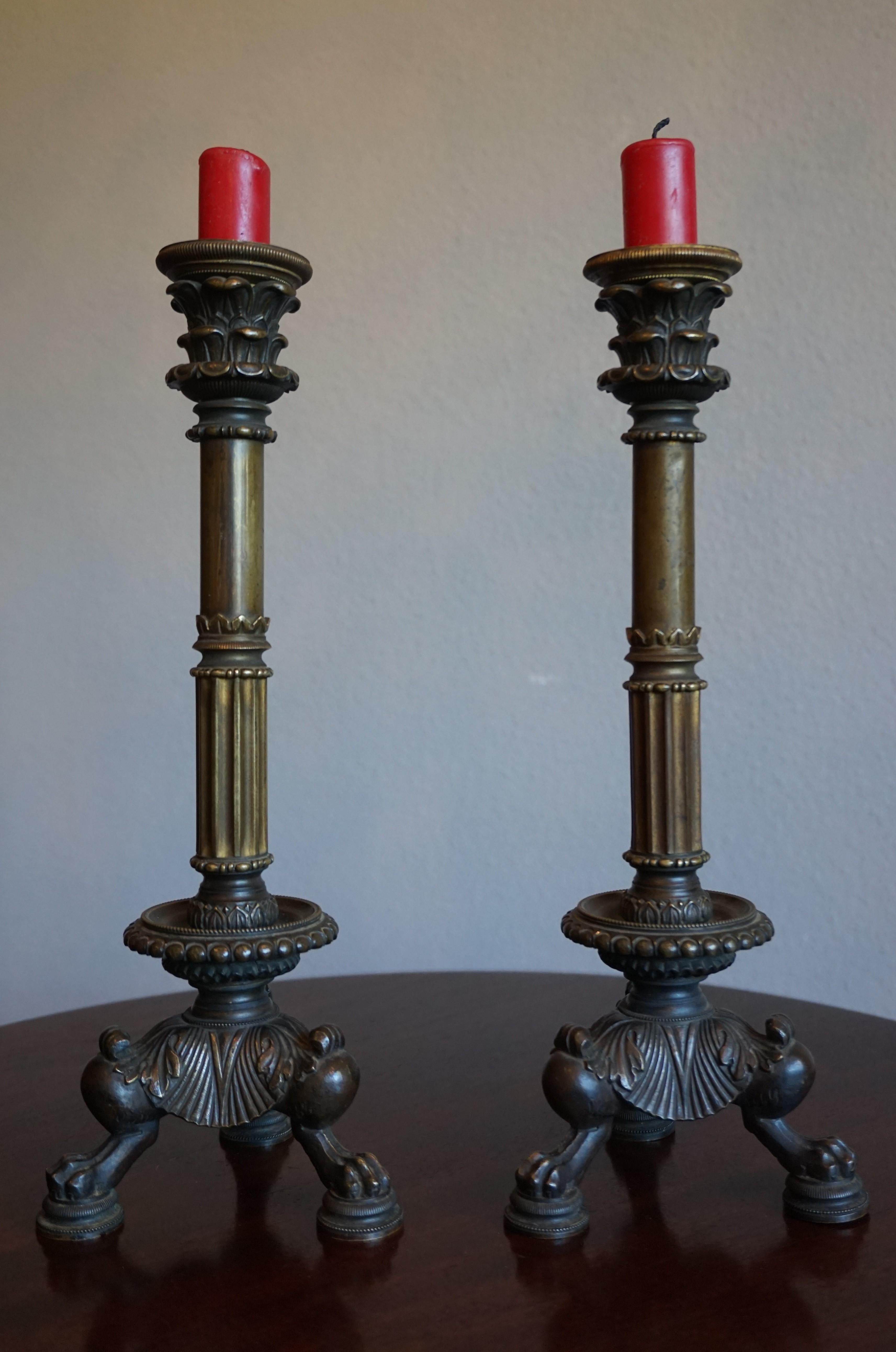 Great Pair of Antique 19th Century Bronze and Brass Empire Revival Candlesticks 4