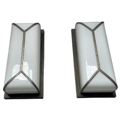 Rare & Great Pair of Art Deco Style Opaline Glass Flush Mounts or Wall Sconces 