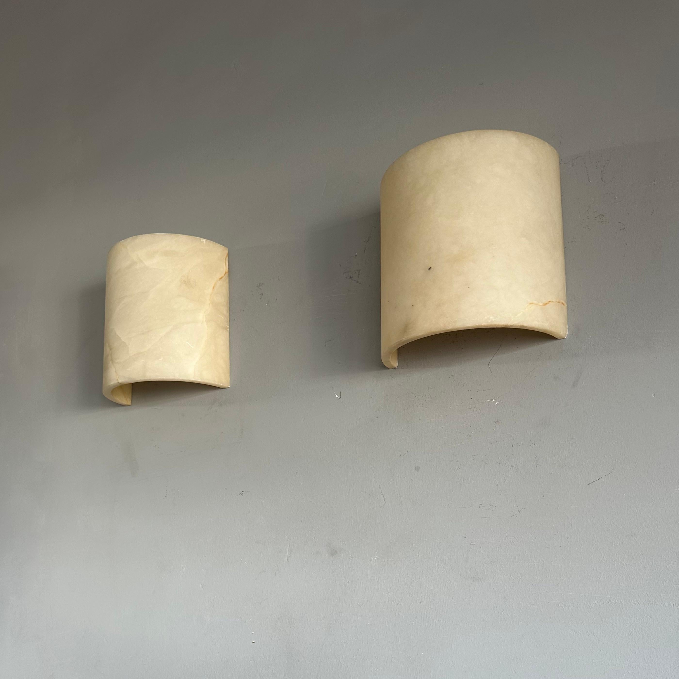 Great Pair of Art Deco Style Alabaster Up & Down Light Wall Sconces / Fixtures For Sale 3