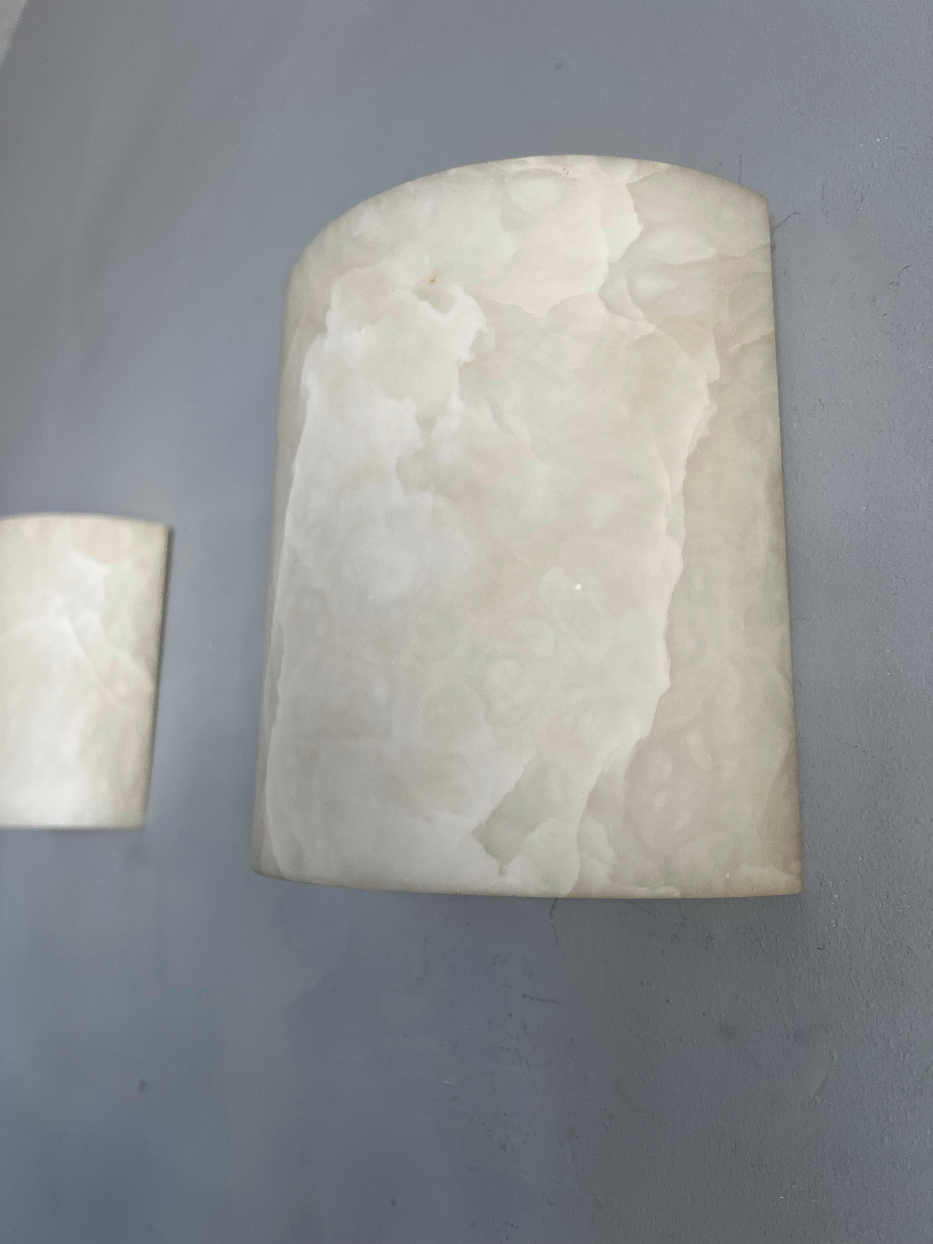 Great Pair of Art Deco Style Alabaster Up & Down Light Wall Sconces / Fixtures 5