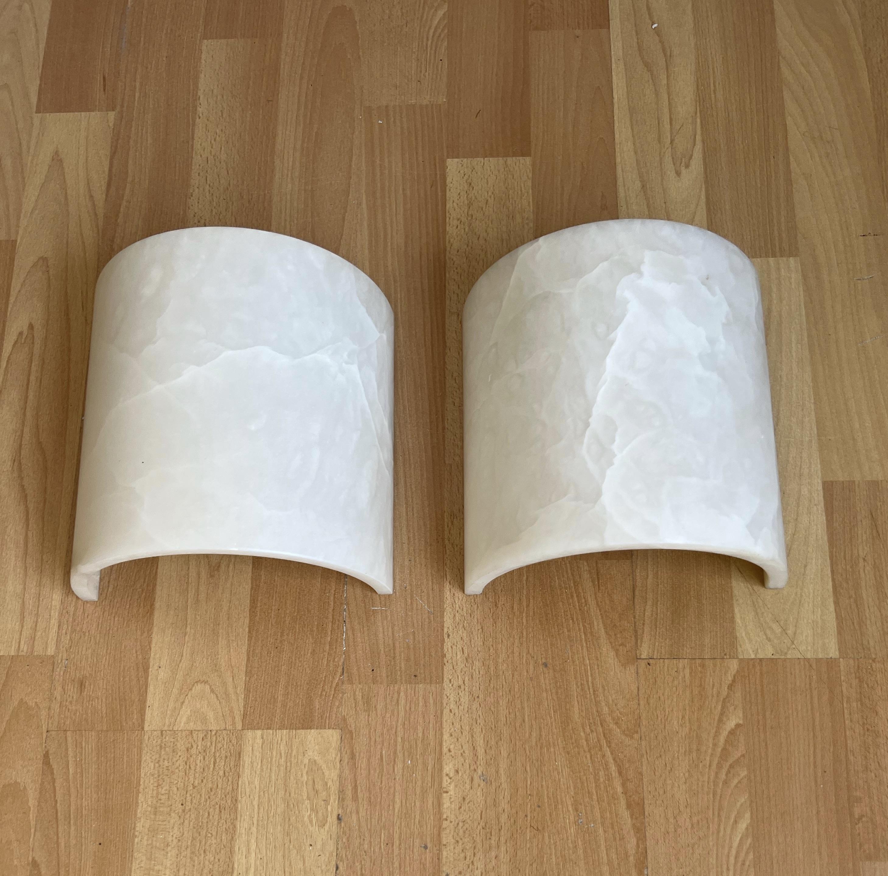 Great Pair of Art Deco Style Alabaster Up & Down Light Wall Sconces / Fixtures 7