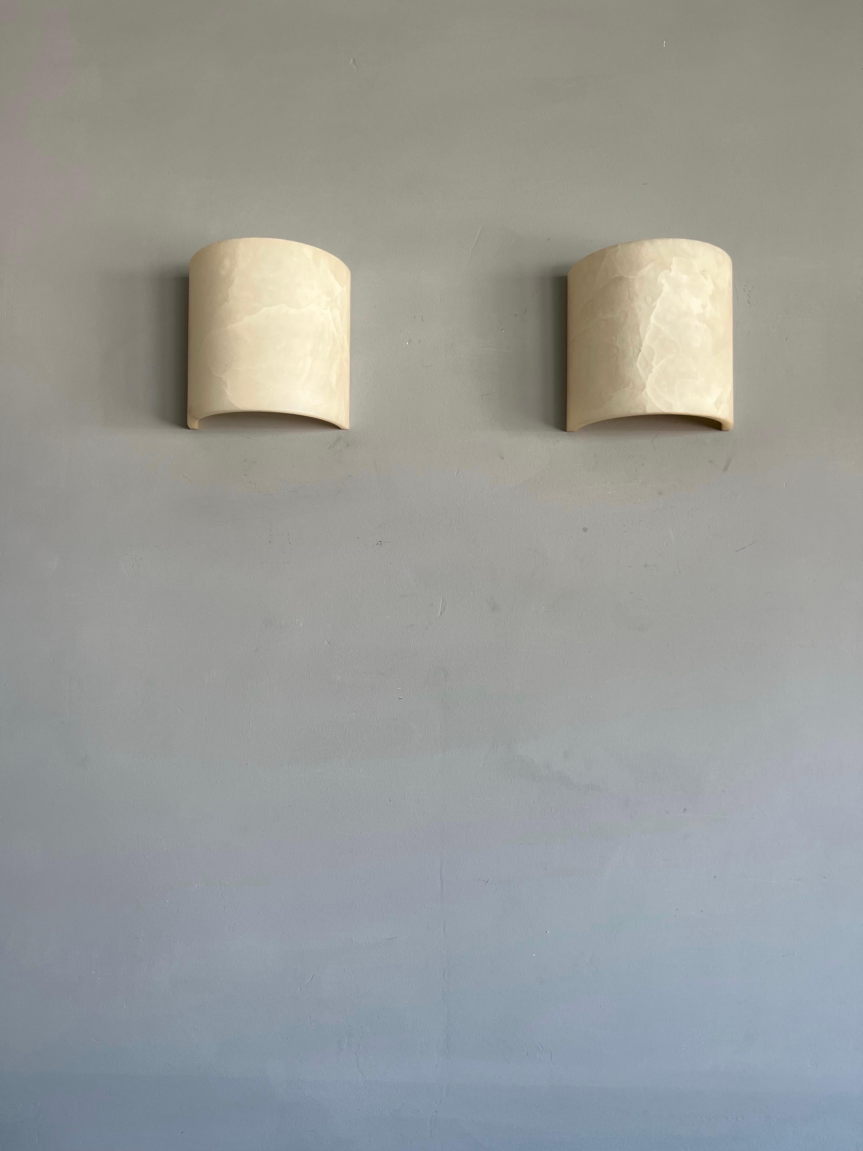 Great Pair of Art Deco Style Alabaster Up & Down Light Wall Sconces / Fixtures 8