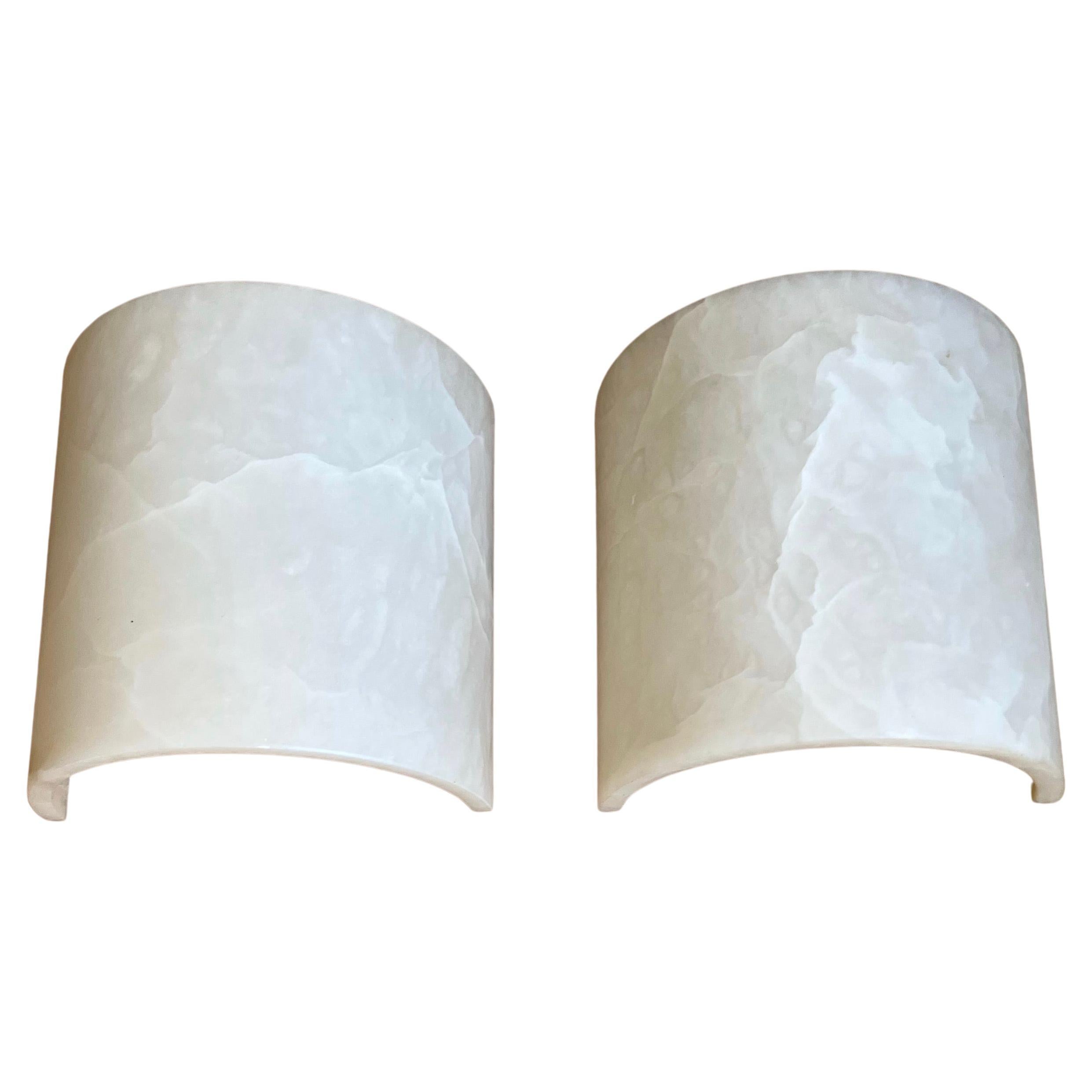 Great Pair of Art Deco Style Alabaster Up & Down Light Wall Sconces / Fixtures