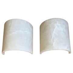 Vintage Great Pair of Art Deco Style Alabaster Up & Down Light Wall Sconces / Fixtures