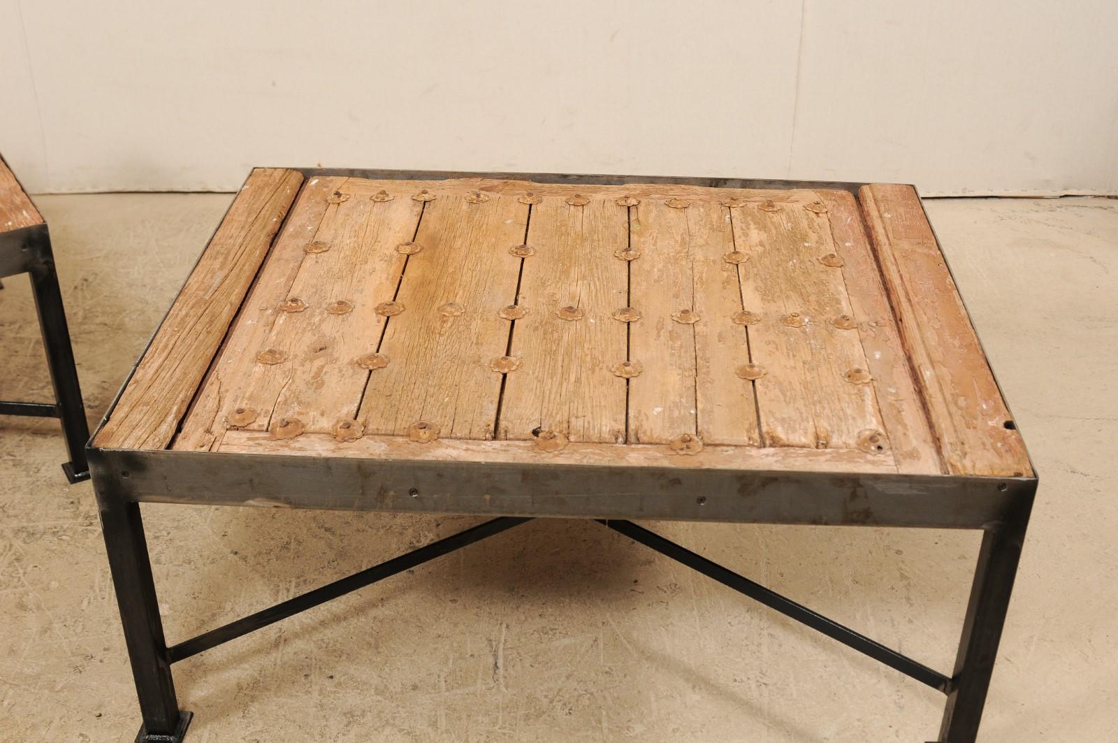 18th Century and Earlier Pair of 18th C.  Spanish Door Coffee Tables on Custom Iron Bases For Sale