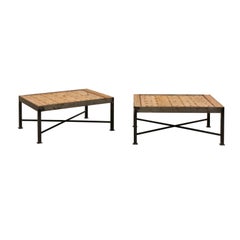 Antique Pair of 18th C.  Spanish Door Coffee Tables on Custom Iron Bases
