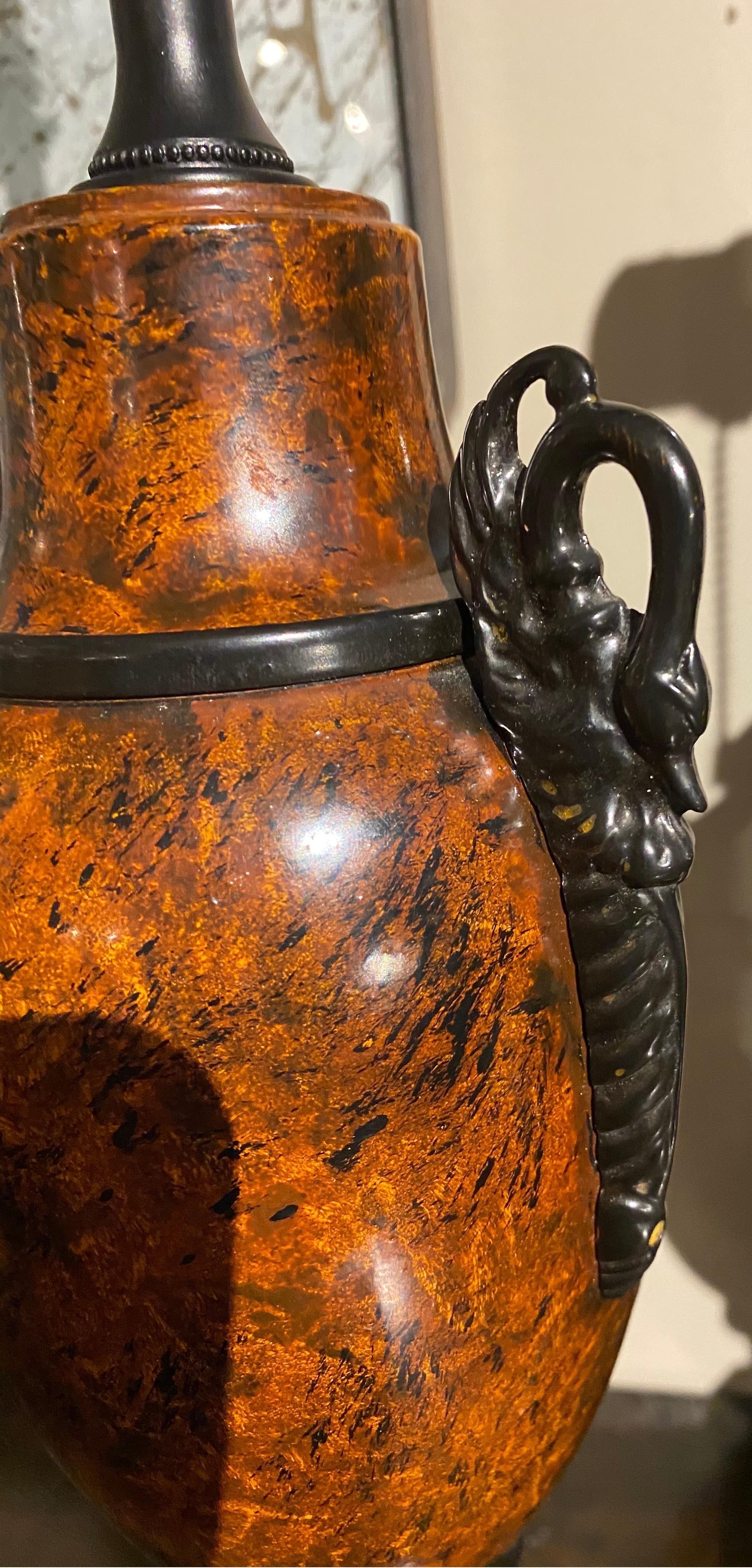 20th Century Great Pair of Faux Tortoiseshell Tole Lamps For Sale