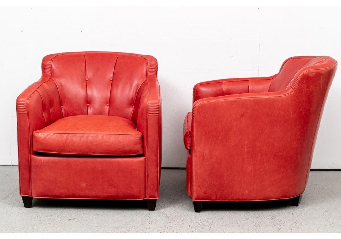 Great Pair of Hancock & Moore Red Leather Club Chairs In Distressed Condition In Bridgeport, CT