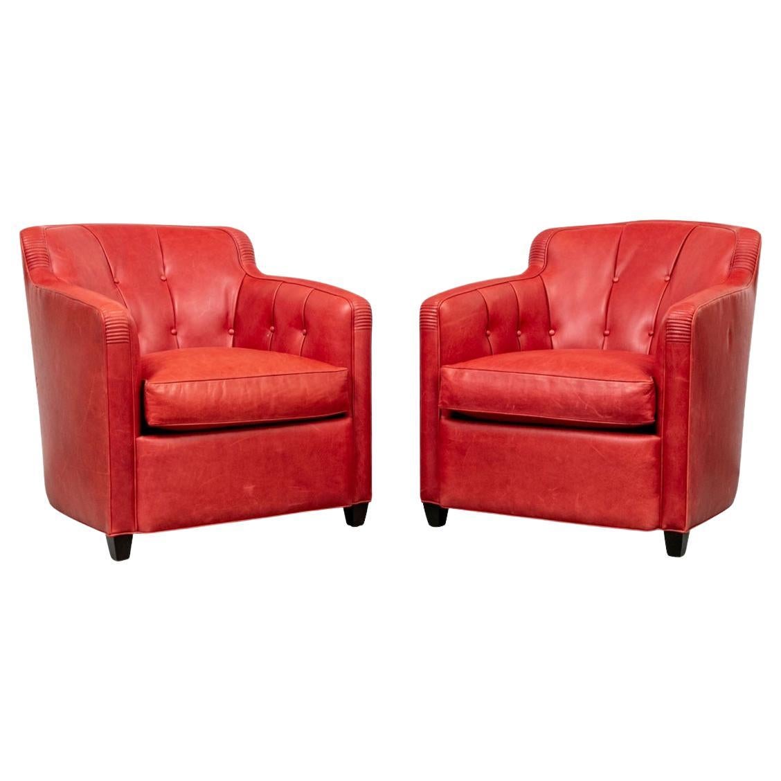 Great Pair of Hancock & Moore Red Leather Club Chairs