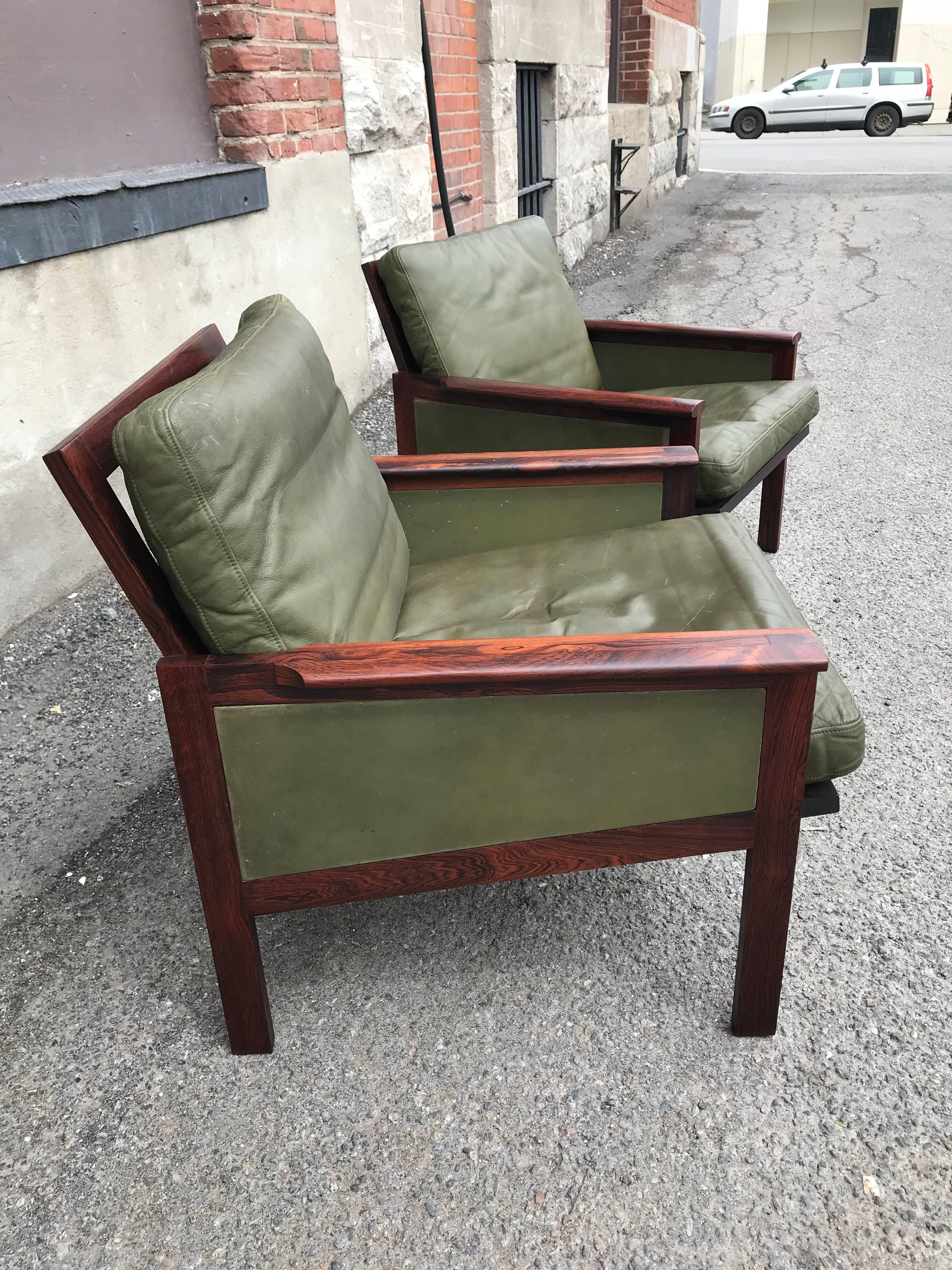 Danish Great Pair of Leather Armchairs by Illum Wikkelso For Sale