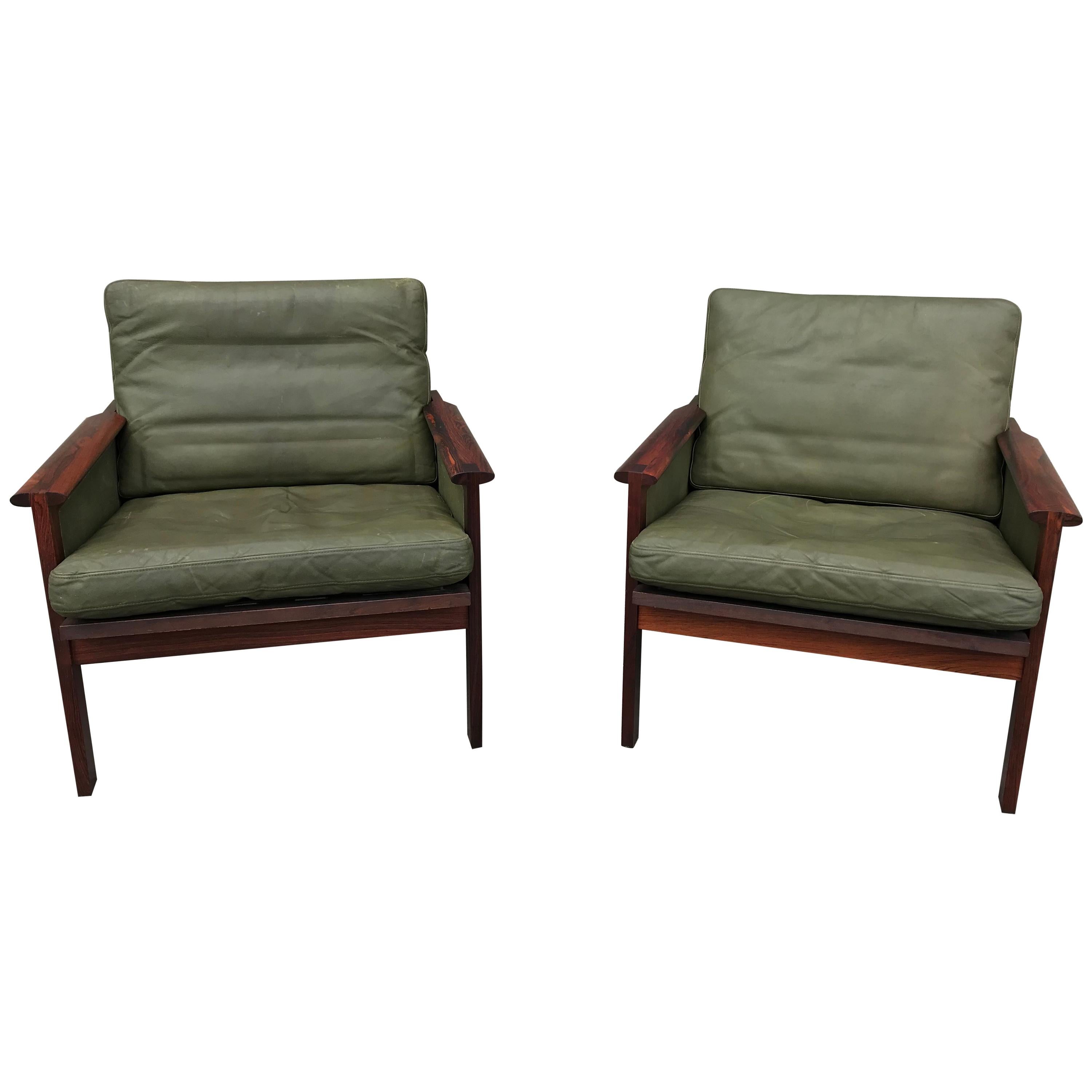 Great Pair of Leather Armchairs by Illum Wikkelso For Sale