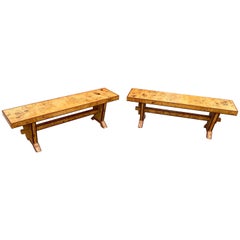 Great Pair of Modern Burl Wood Benches