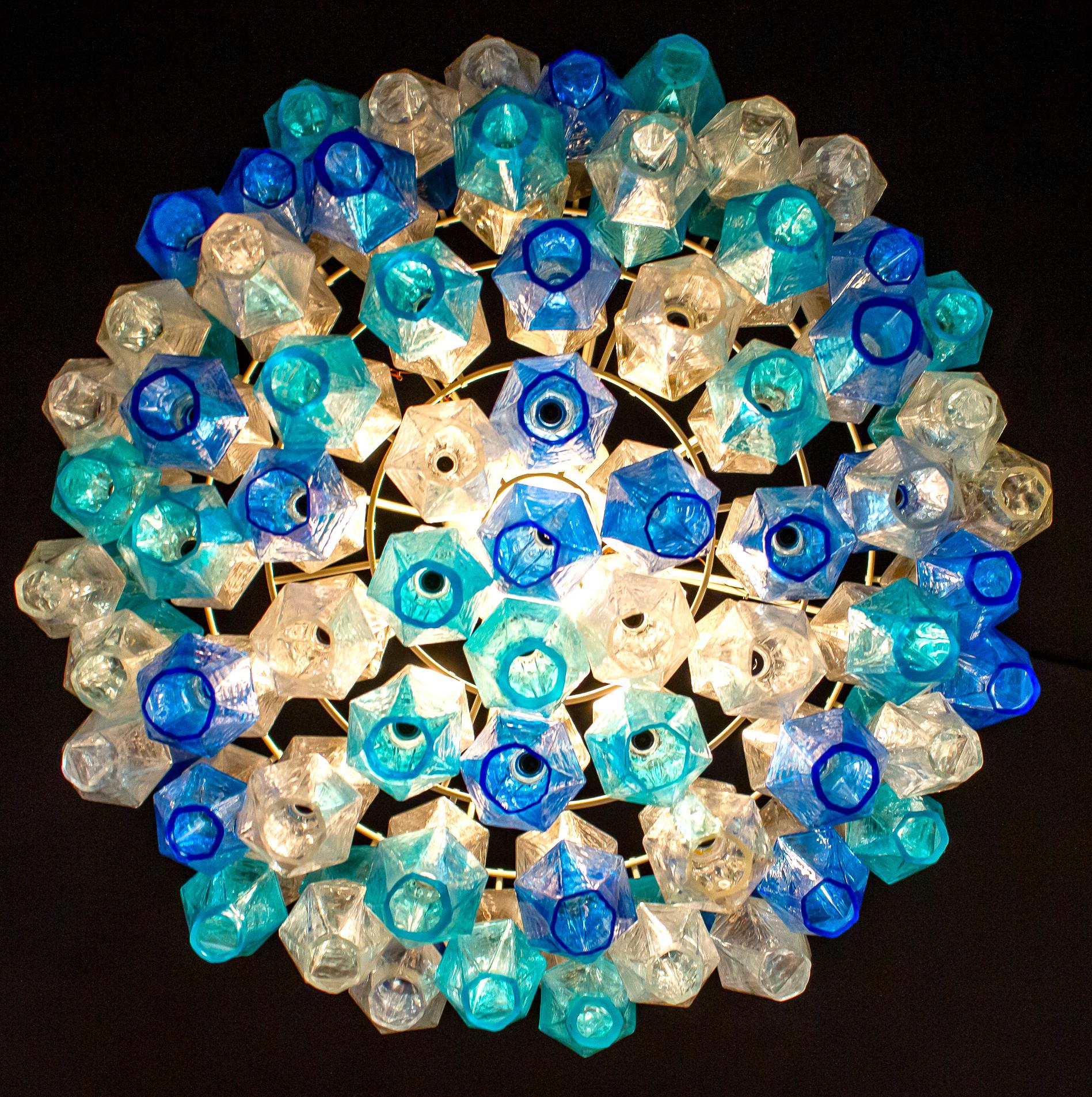 Great Pair of Murano Glass Sapphire Colored Poliedri Chandelier Style C. Scarpa For Sale 2