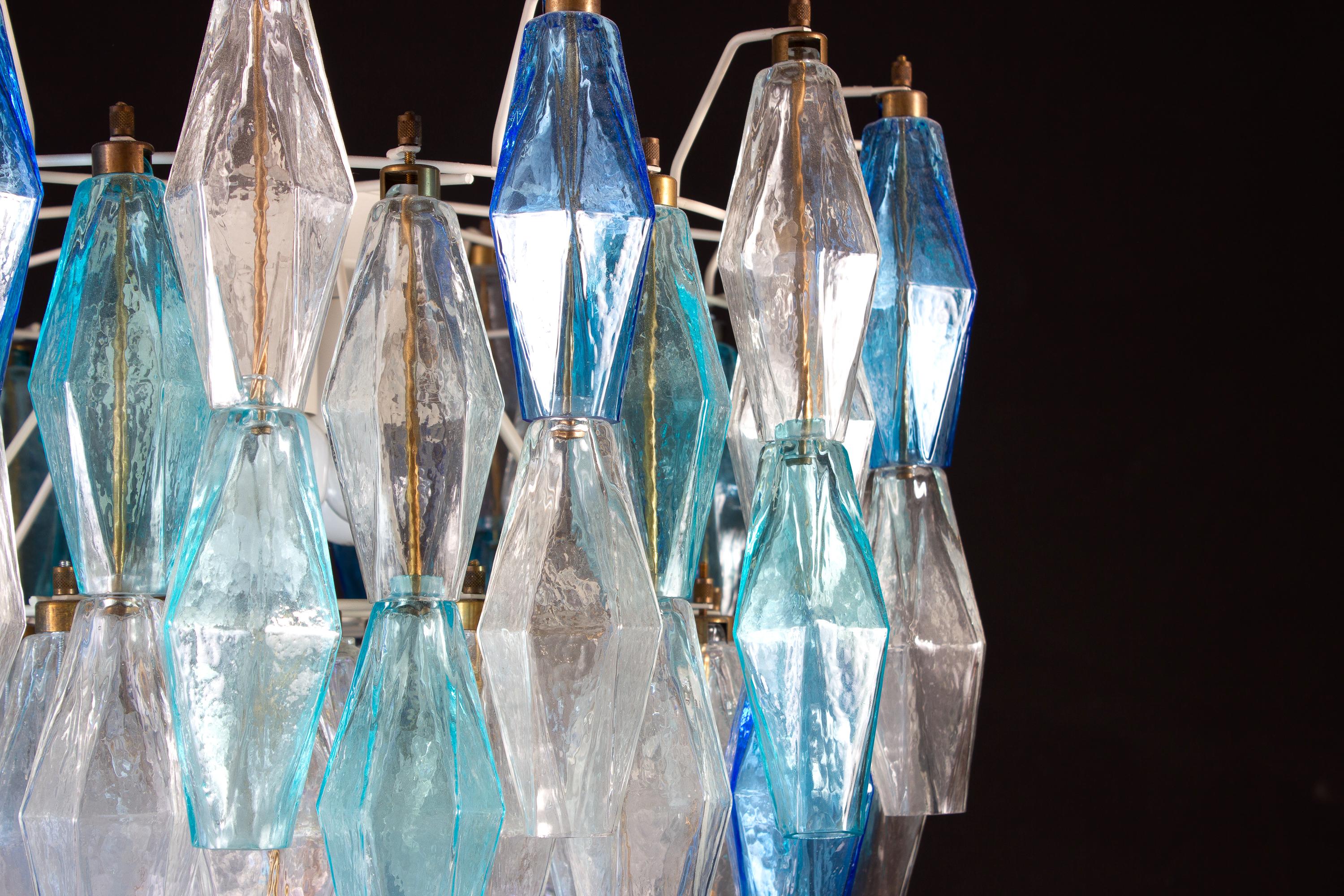 Great Pair of Murano Glass Sapphire Colored Poliedri Chandelier Style C. Scarpa For Sale 3