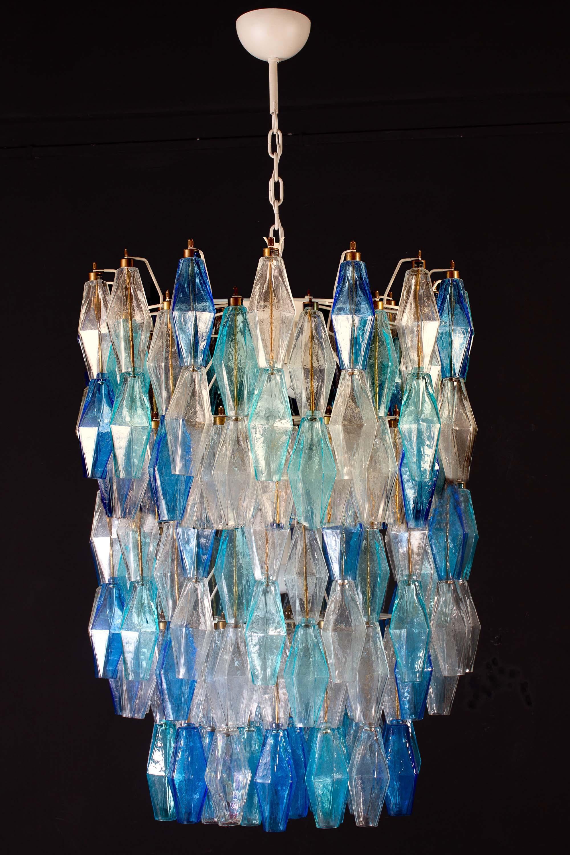 Metal Great Pair of Murano Glass Sapphire Colored Poliedri Chandelier Style C. Scarpa For Sale