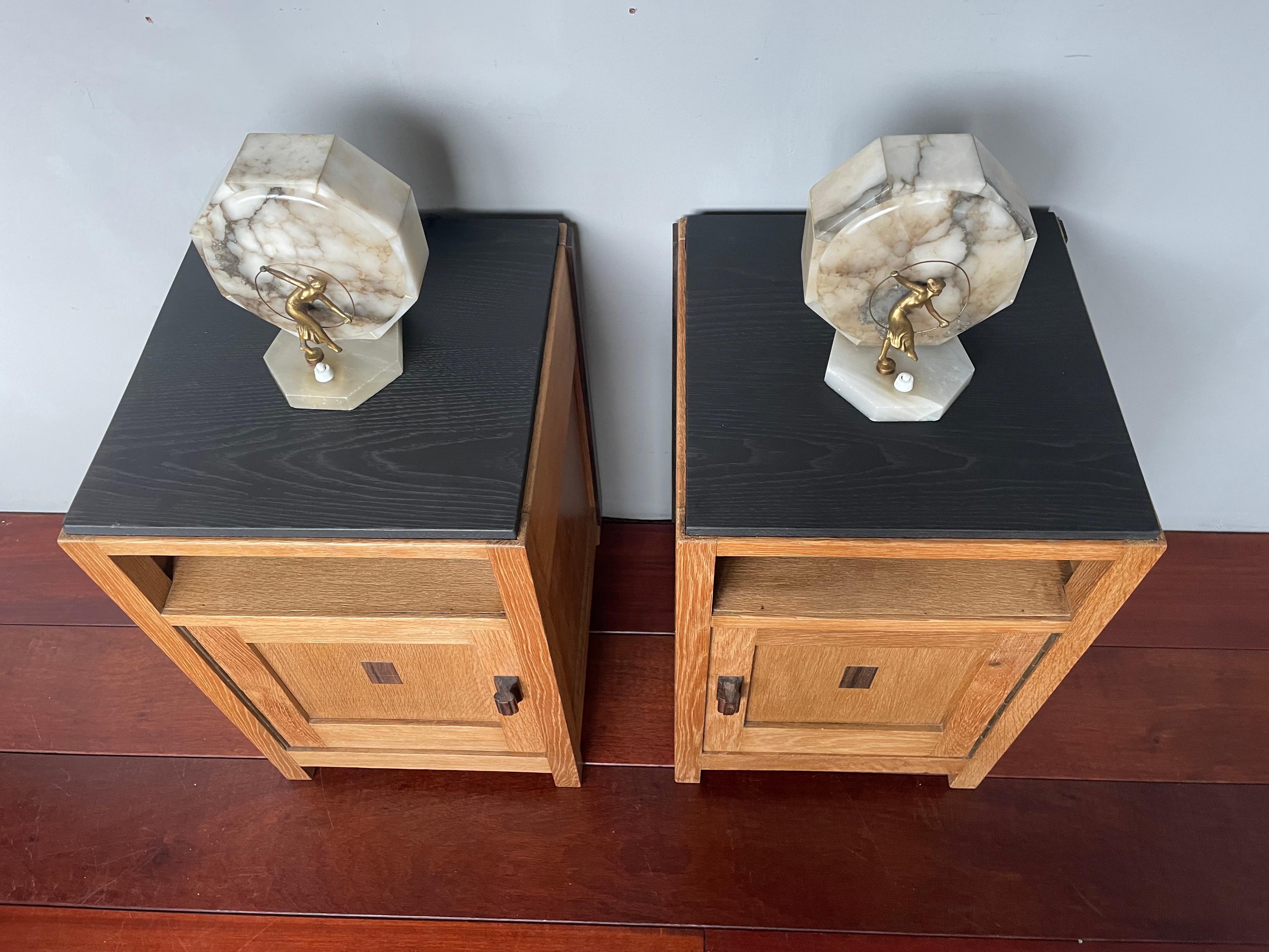 Great Pair of Oak & Coromandel Dutch Arts & Crafts Bedside Tables / Night Stands 5