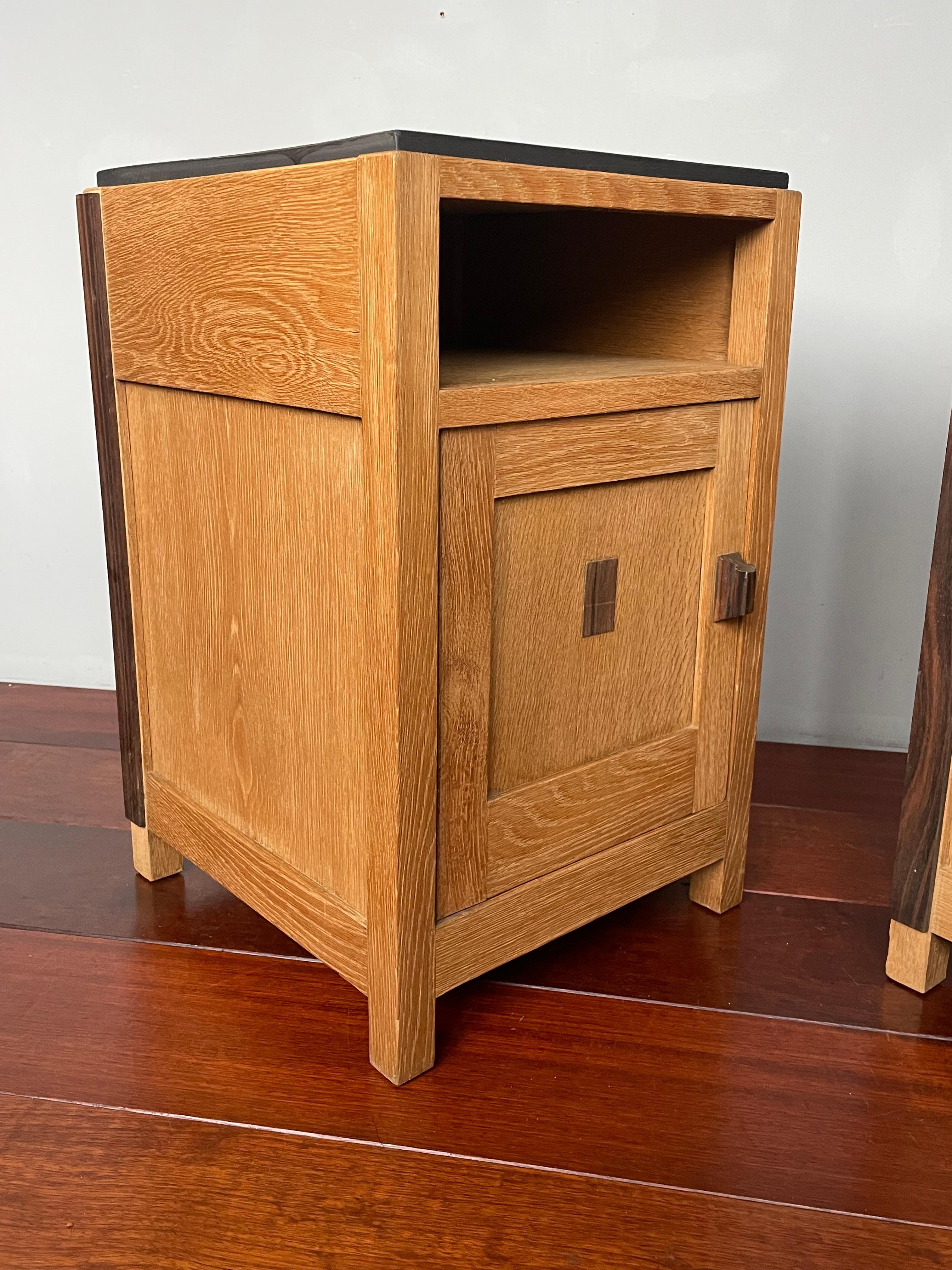 Arts and Crafts Great Pair of Oak & Coromandel Dutch Arts & Crafts Bedside Tables / Night Stands