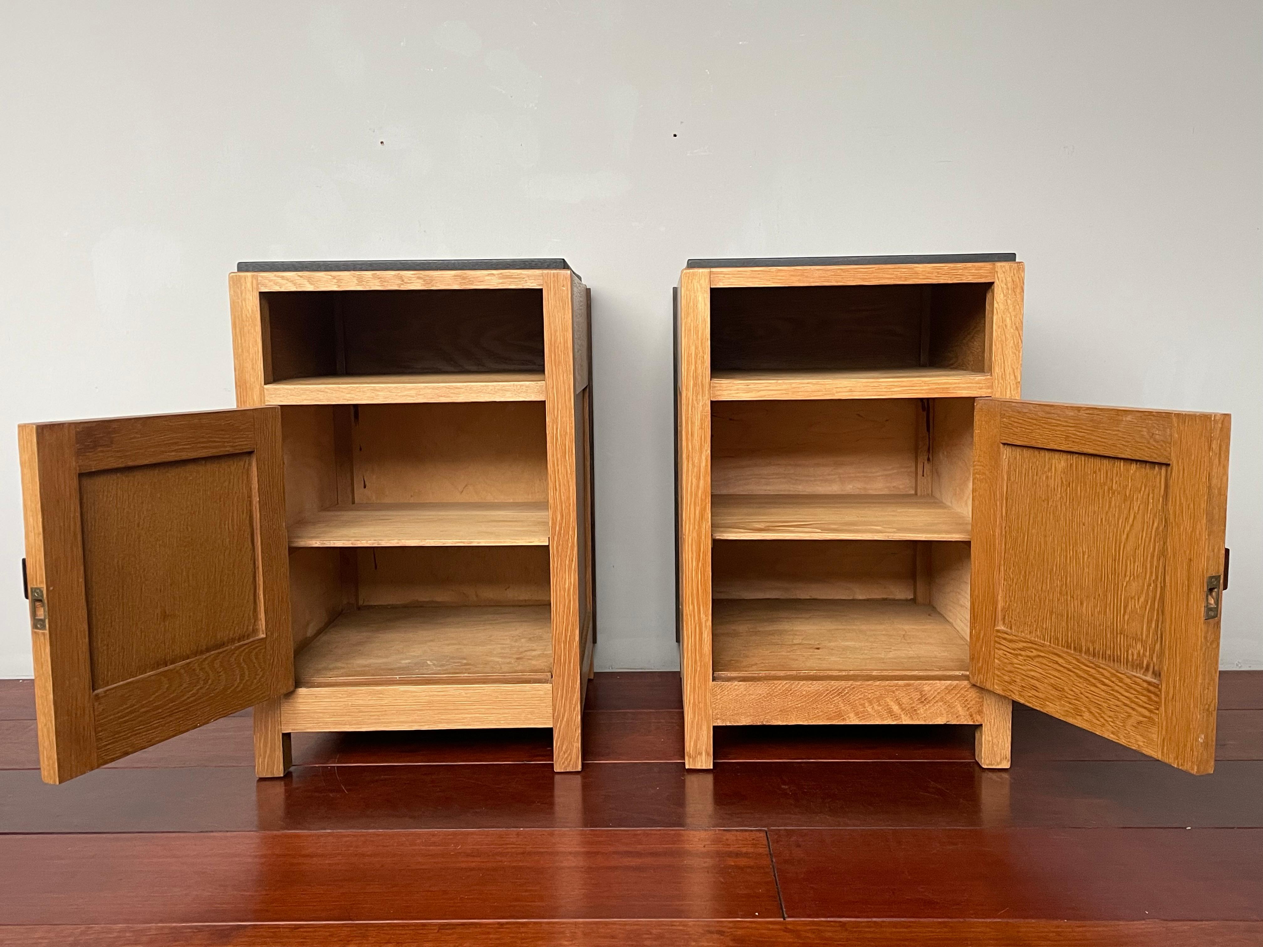 20th Century Great Pair of Oak & Coromandel Dutch Arts & Crafts Bedside Tables / Night Stands