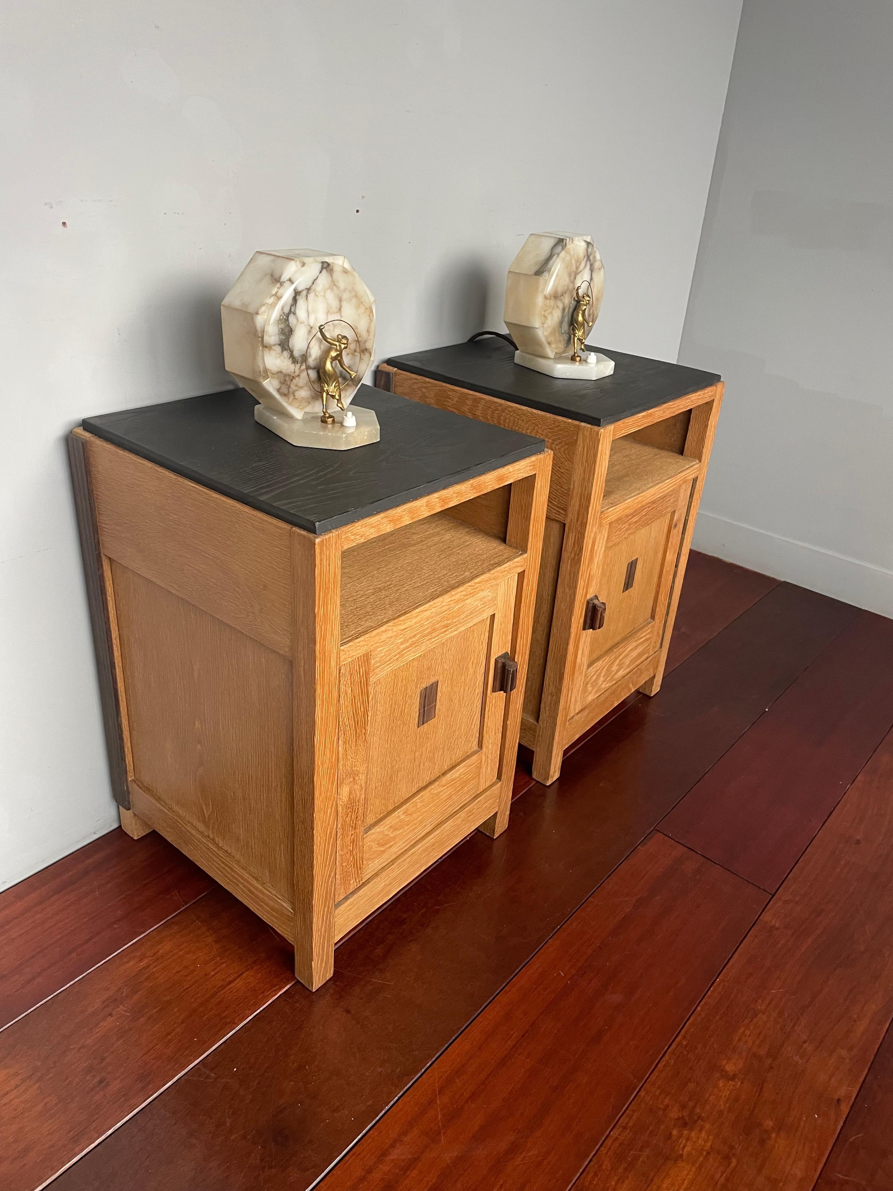 Great Pair of Oak & Coromandel Dutch Arts & Crafts Bedside Tables / Night Stands 2