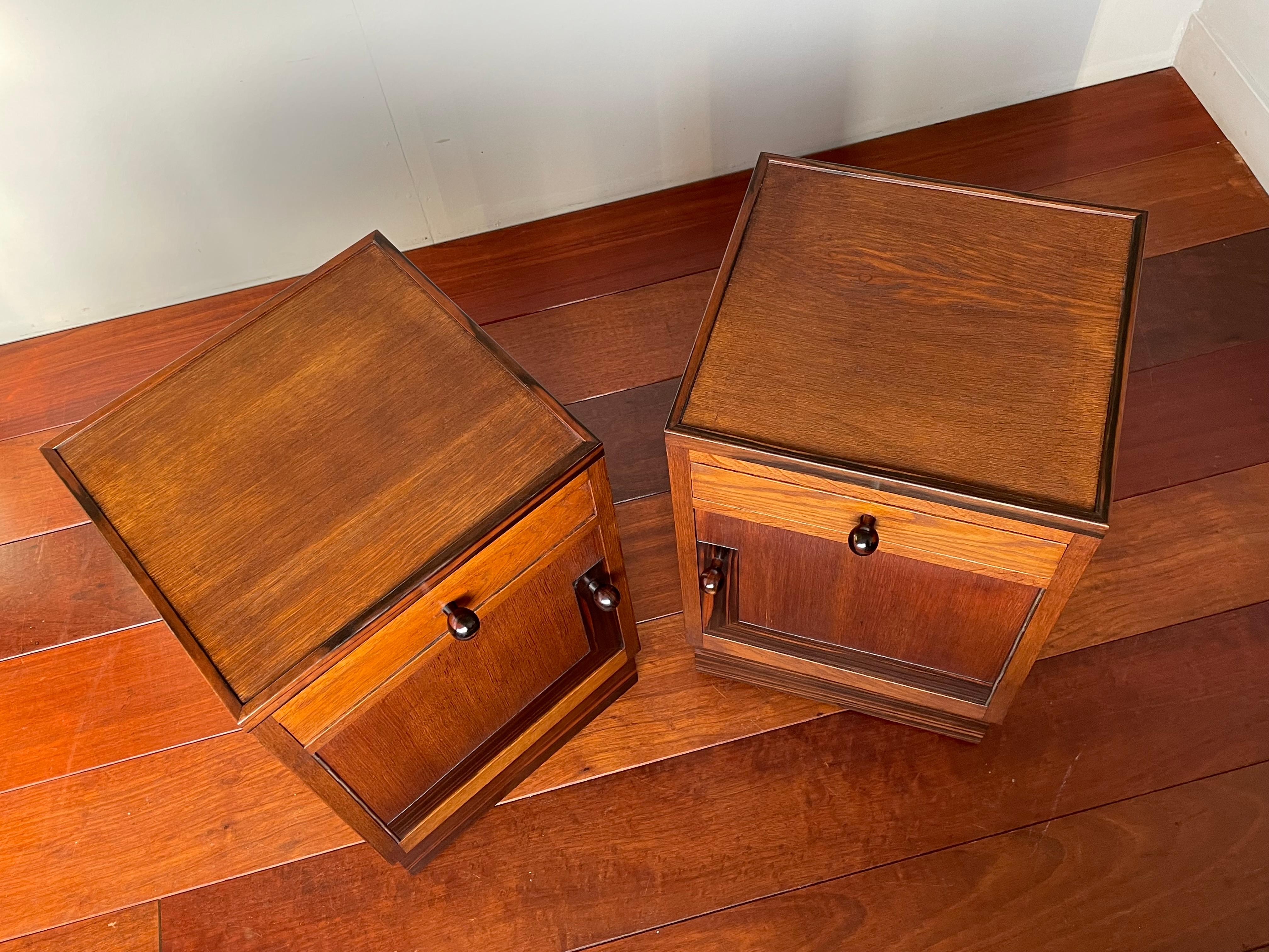 Great Pair of Oak & Coromandel Dutch Arts & Crafts Bedside Tables / Nightstands 5
