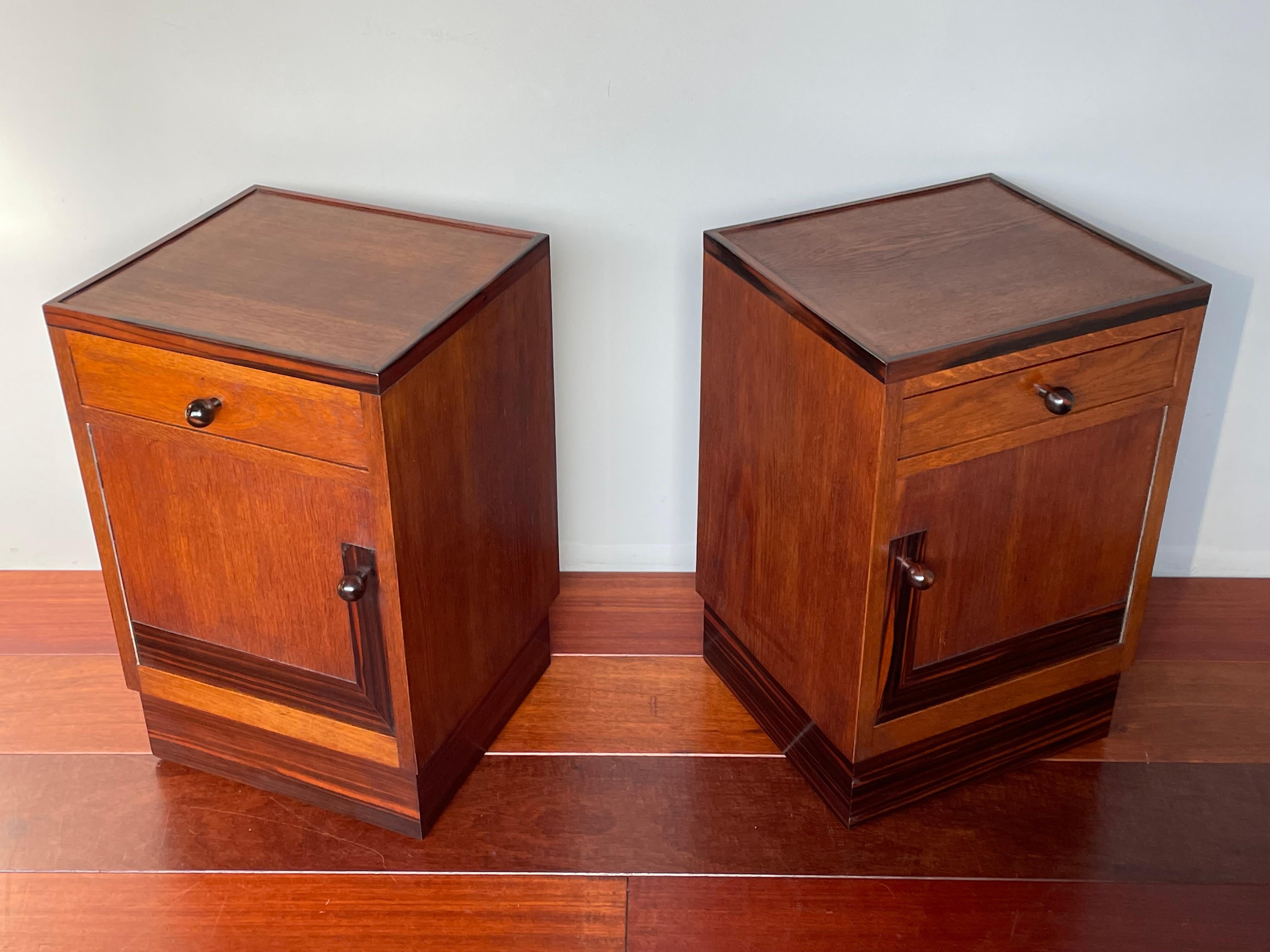 Great Pair of Oak & Coromandel Dutch Arts & Crafts Bedside Tables / Nightstands 6