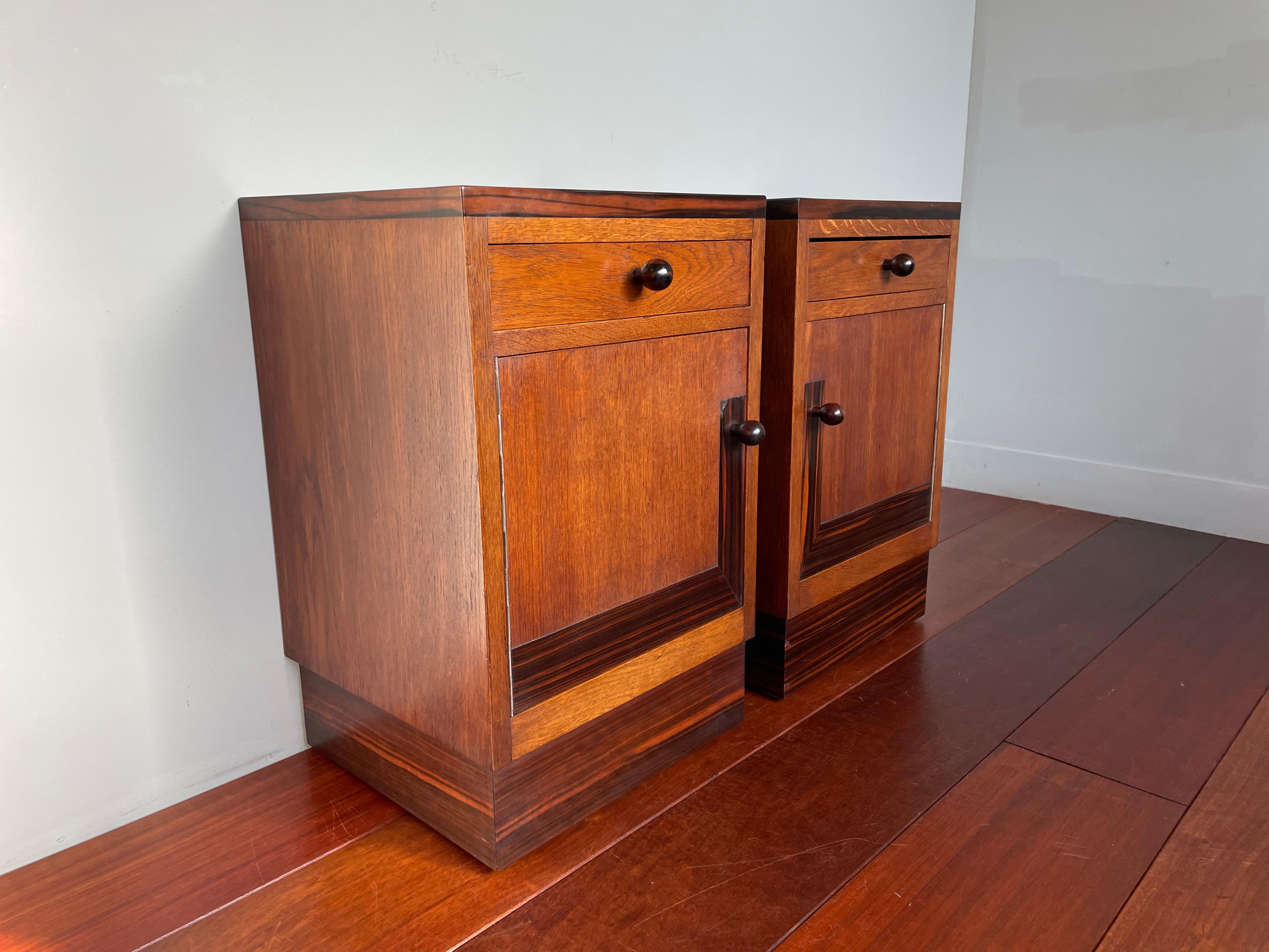 Great Pair of Oak & Coromandel Dutch Arts & Crafts Bedside Tables / Nightstands 10