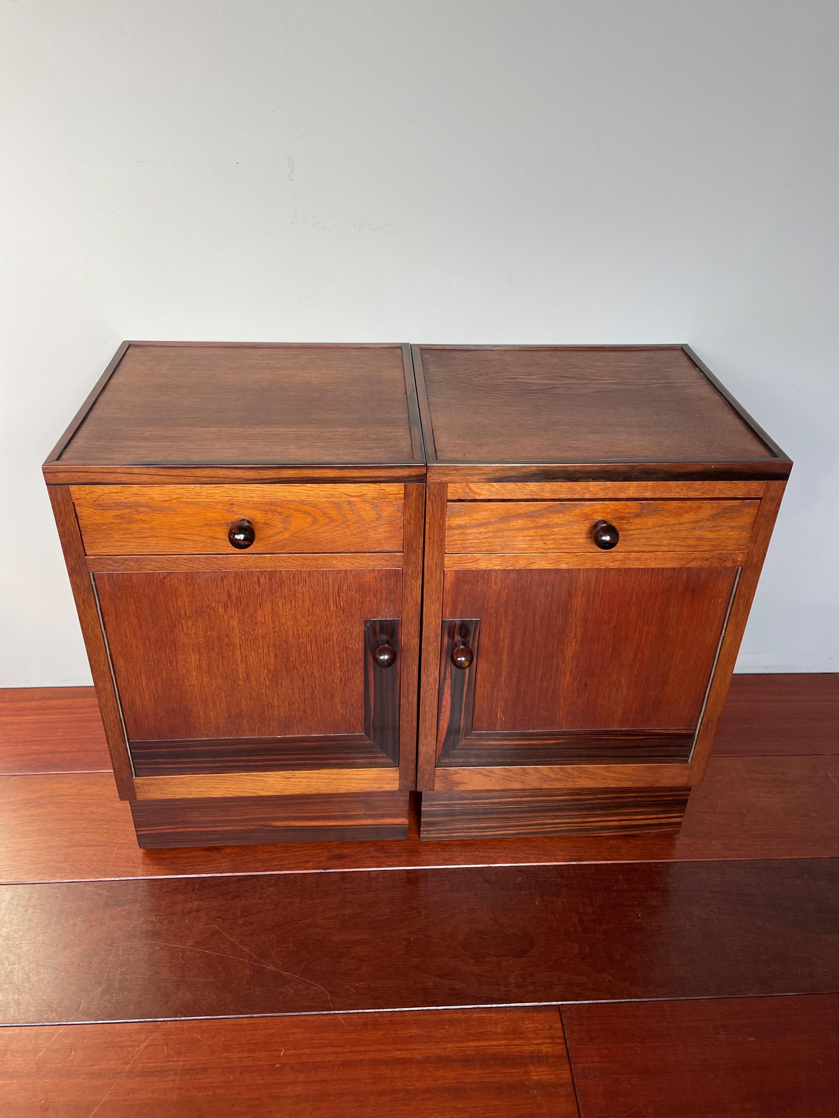 Great Pair of Oak & Coromandel Dutch Arts & Crafts Bedside Tables / Nightstands 11