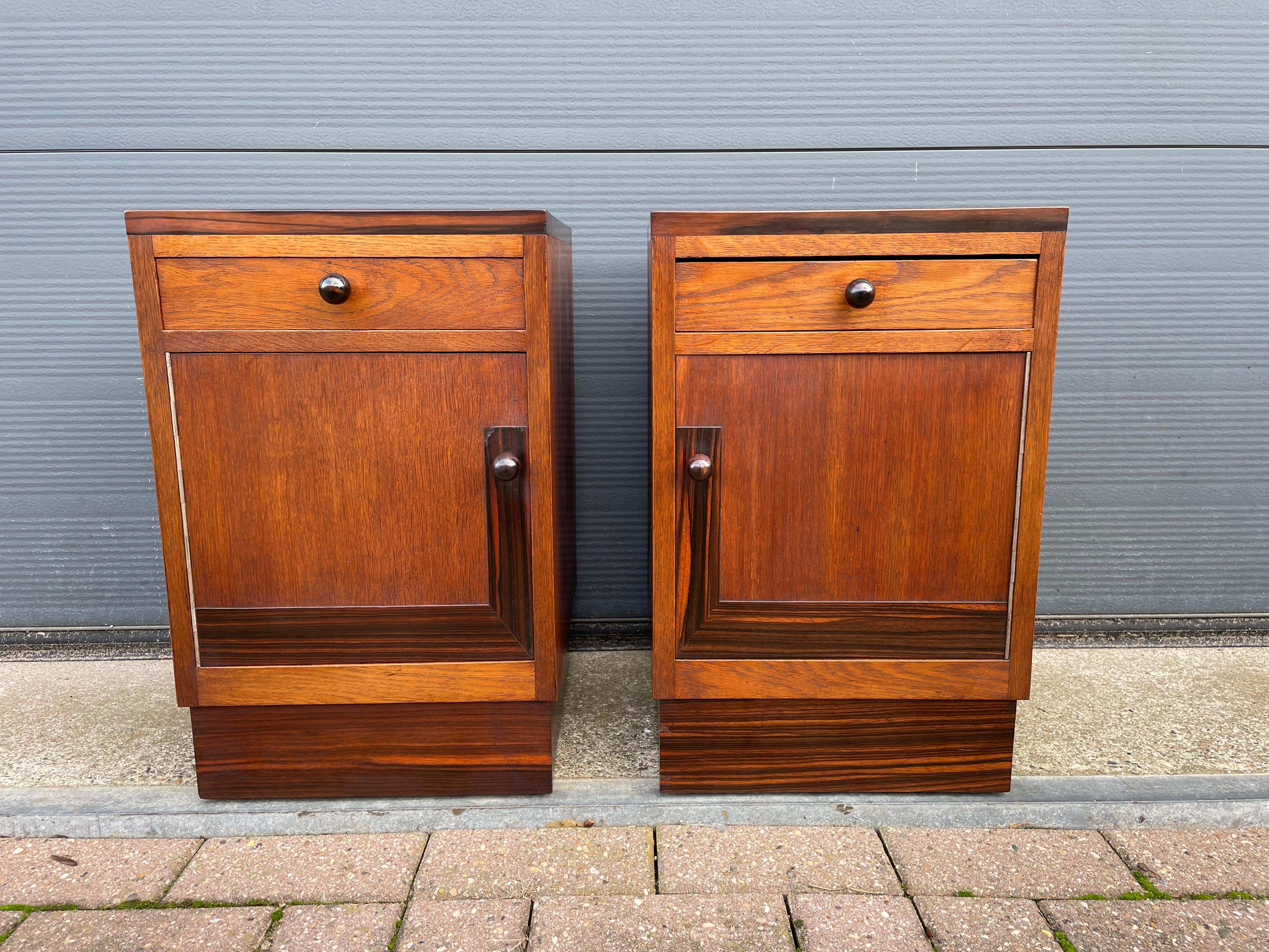 Beautiful pair of Arts & Crafts nightstands with original coromandel handles.

If you are looking for timeless and beautifully handcrafted bedside cabinets then this Arts & Crafts pair could be yours to own and enjoy soon. They are made of a