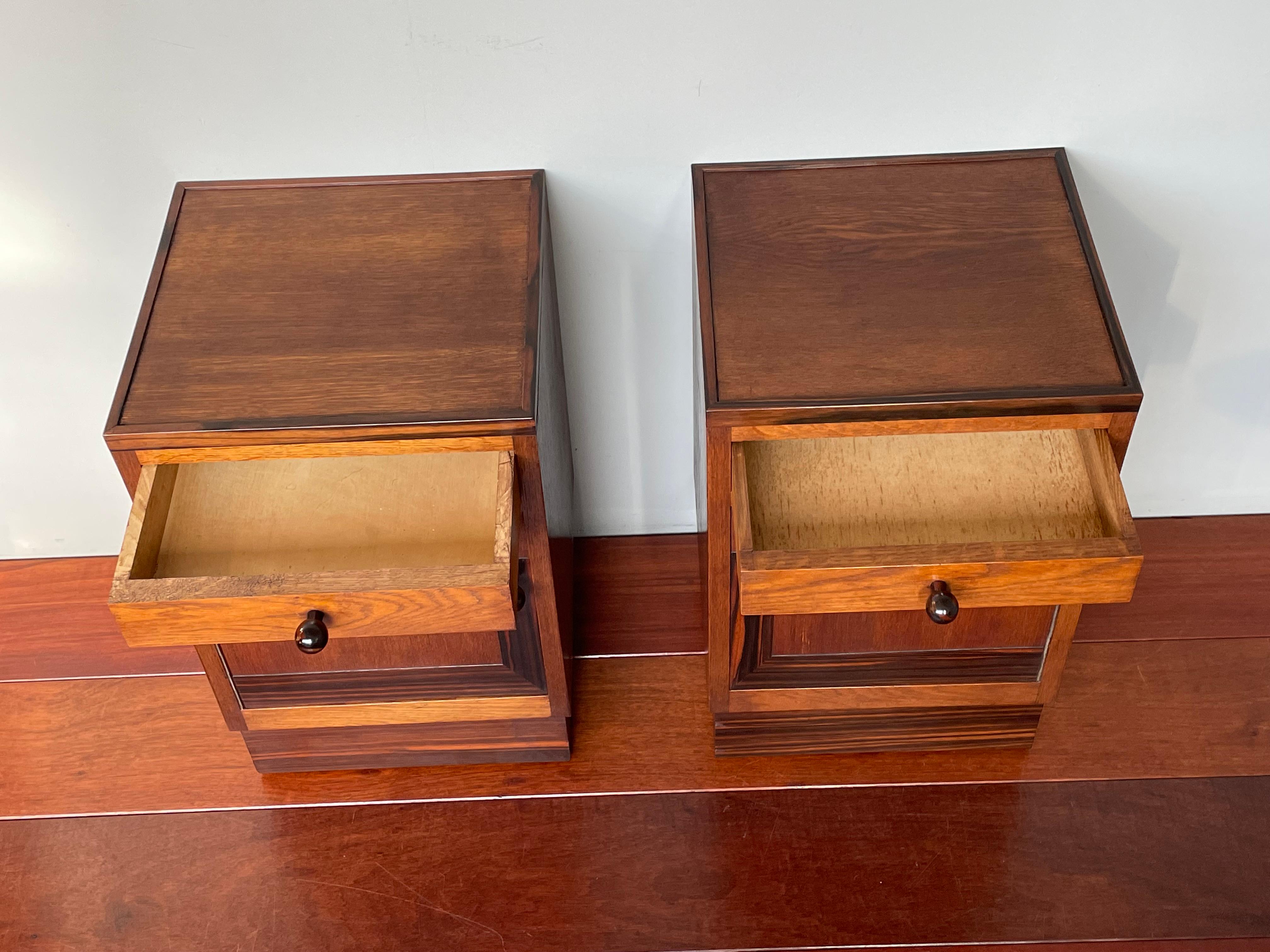 Great Pair of Oak & Coromandel Dutch Arts & Crafts Bedside Tables / Nightstands 14