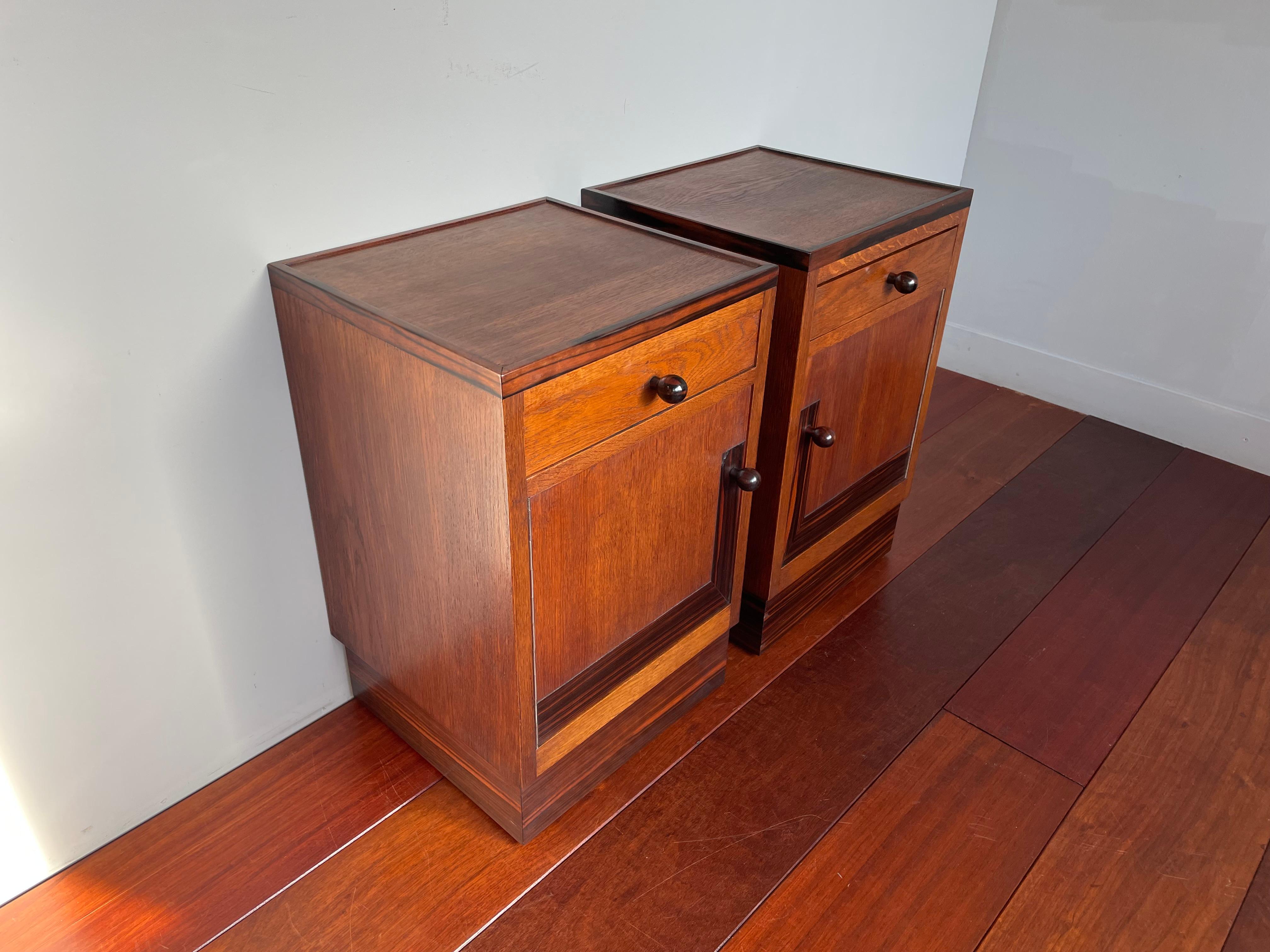 Arts and Crafts Great Pair of Oak & Coromandel Dutch Arts & Crafts Bedside Tables / Nightstands