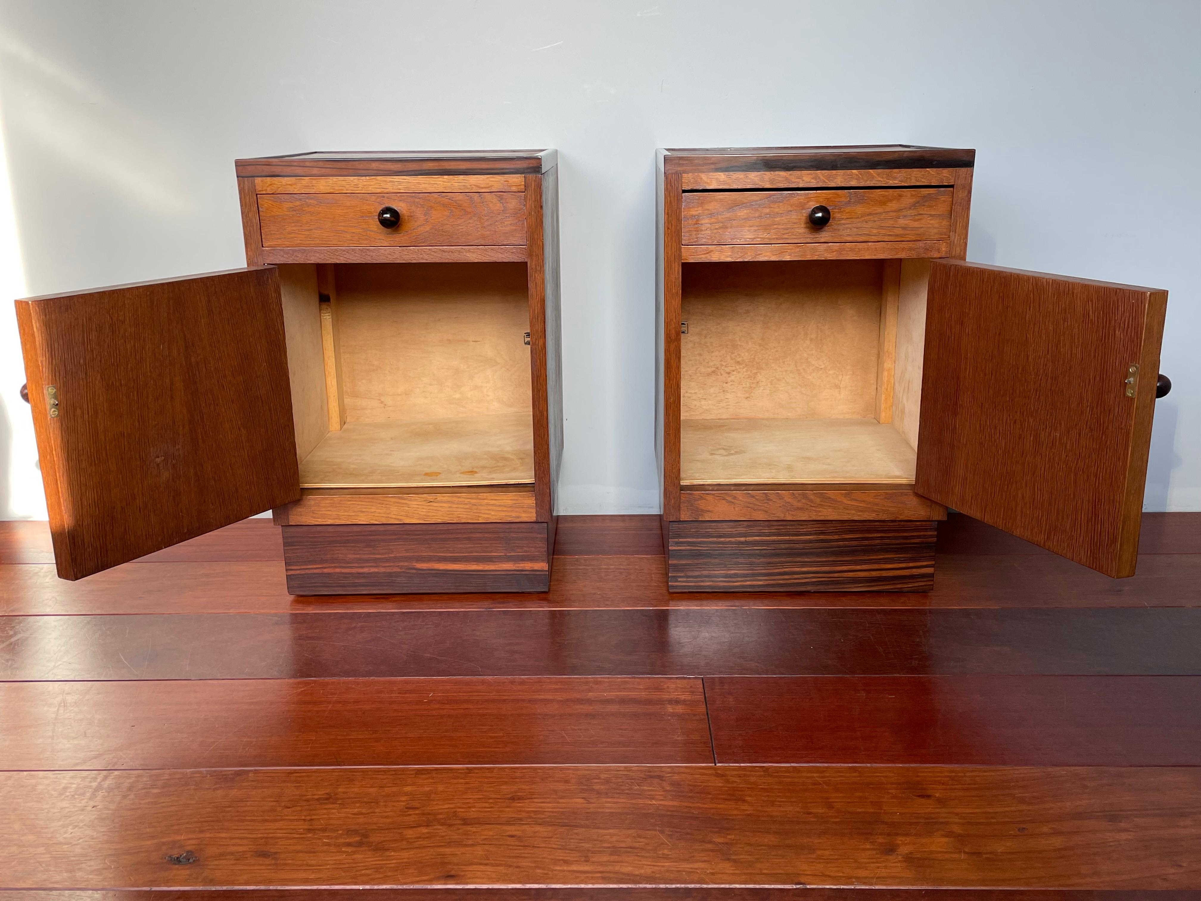 Great Pair of Oak & Coromandel Dutch Arts & Crafts Bedside Tables / Nightstands 3