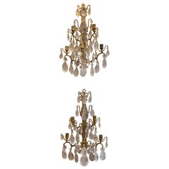 Antique Great Pair of Rock Crystal and Bronze Sconces