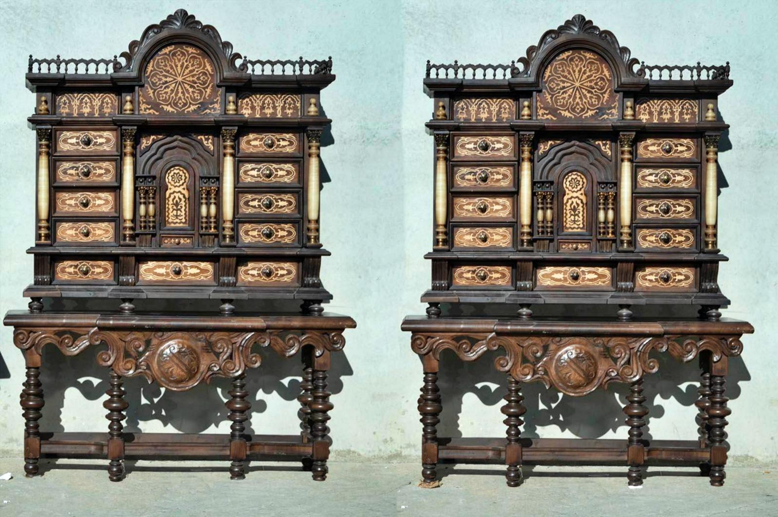 Hand-Crafted Great Pair of Spanish (Toledo ) Bargueño Cabinets 19th Century