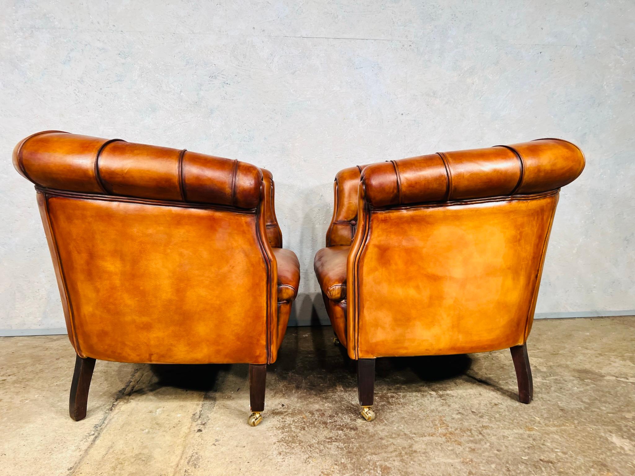 Great Pair of Vintage Light Tan Leather Tub Chairs For Sale 4