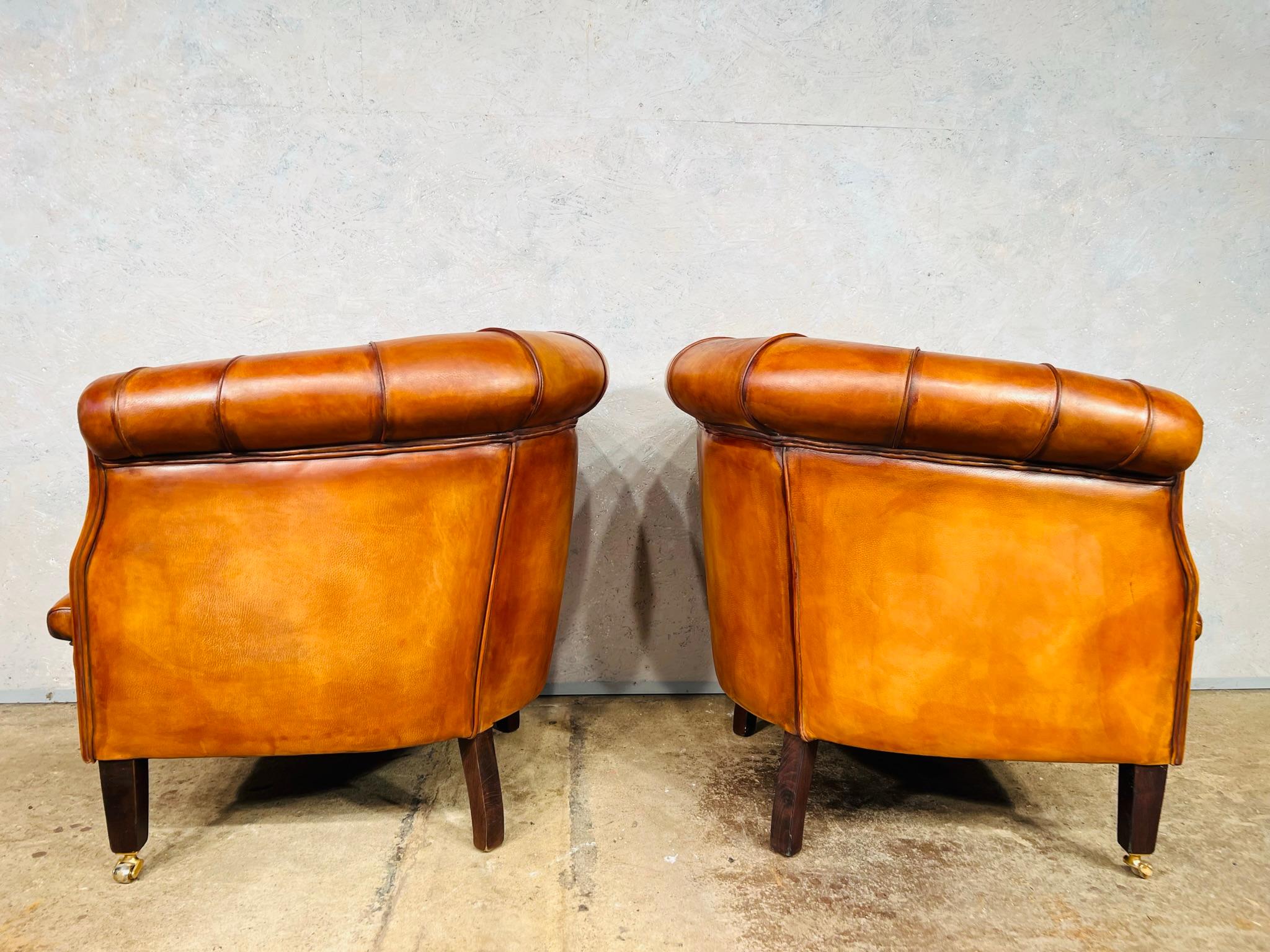 Great Pair of Vintage Light Tan Leather Tub Chairs For Sale 5