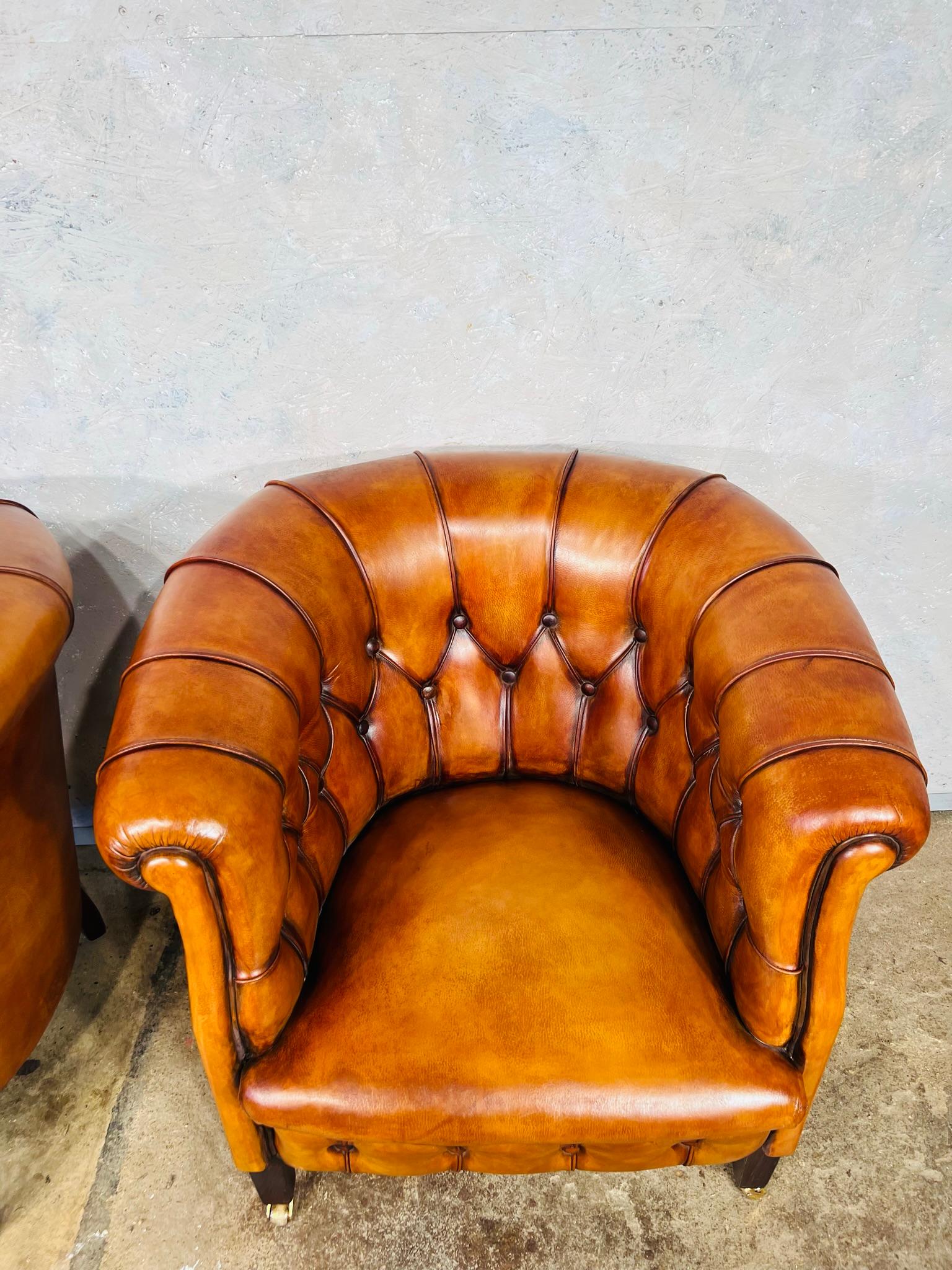Great Pair of Vintage Light Tan Leather Tub Chairs For Sale 8
