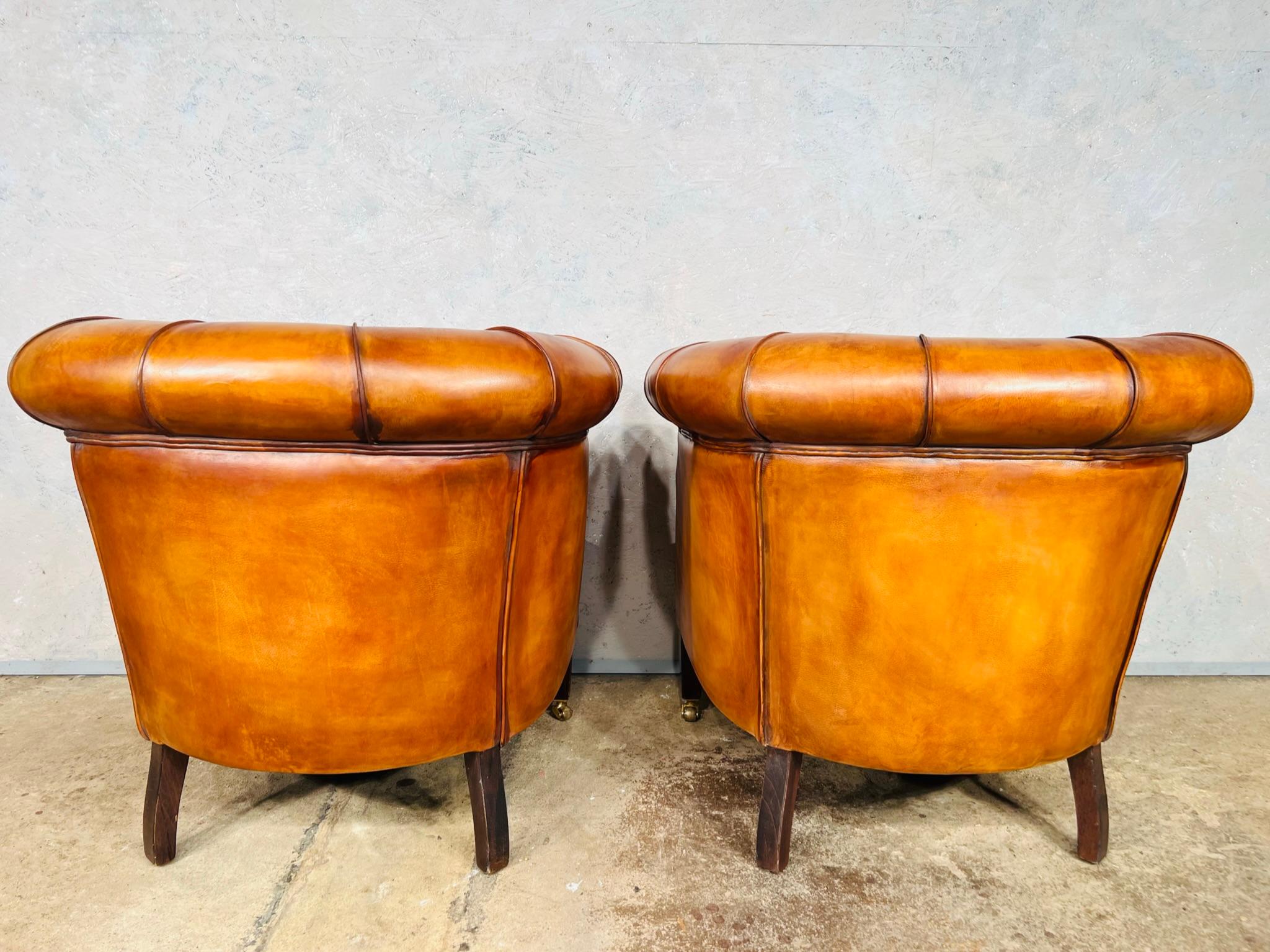 Great Pair of Vintage Light Tan Leather Tub Chairs For Sale at 1stDibs