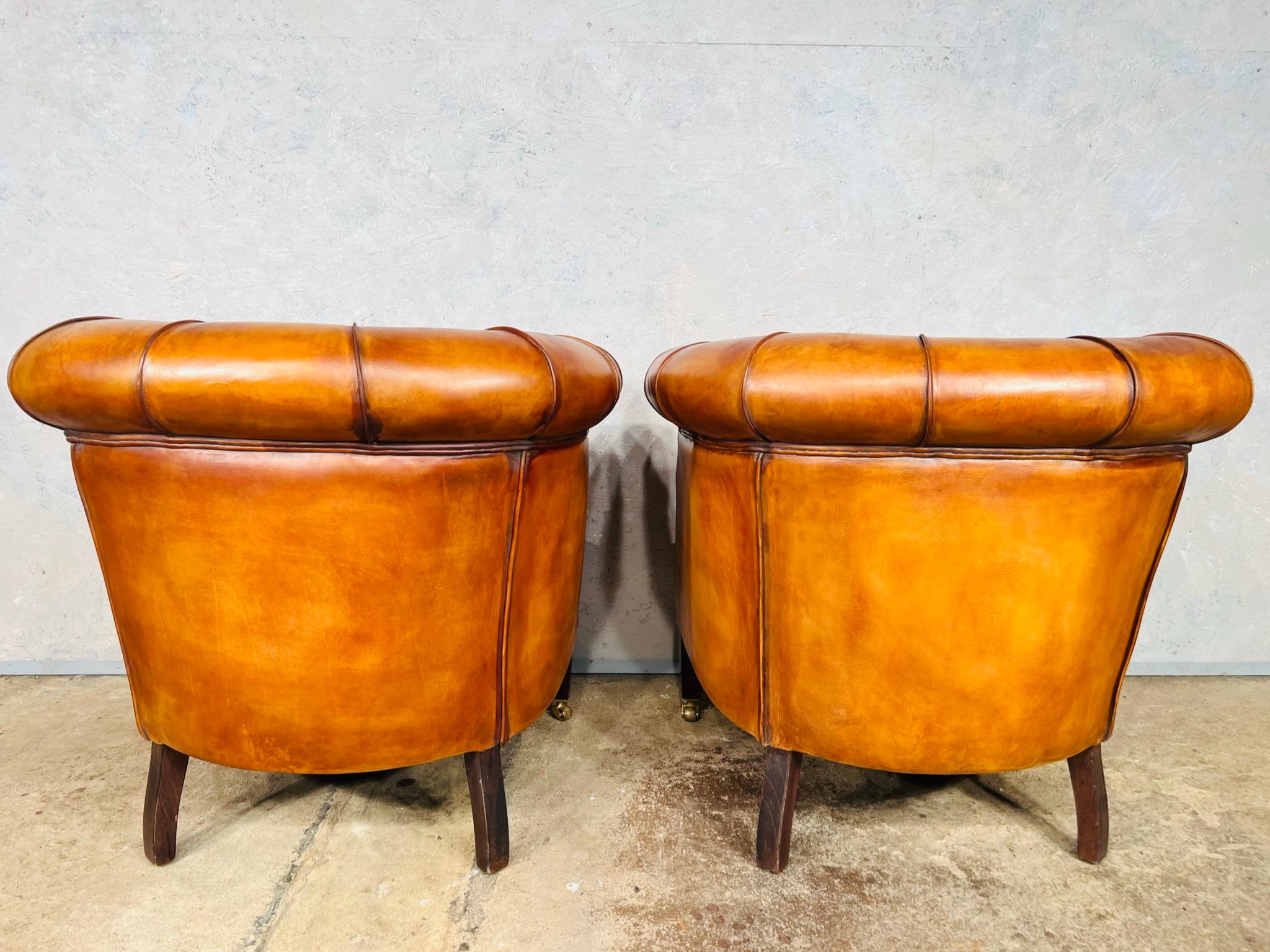Great Pair of Vintage Light Tan Leather Tub Chairs For Sale 9
