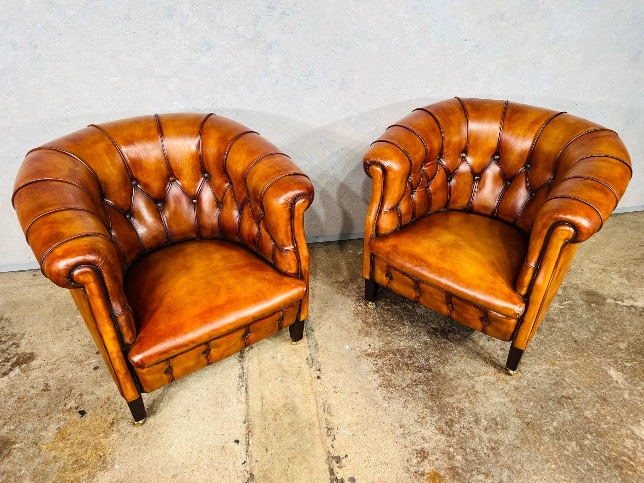 Great Pair of Vintage Light Tan Leather Tub Chairs For Sale 2