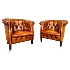 Great Pair of Vintage Light Tan Leather Tub Chairs