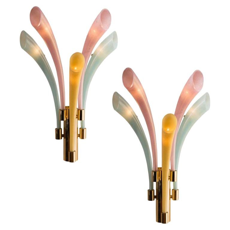 Great Pair of Wall Sconces "Fireworks" by Barovier & Toso, 1980s For Sale