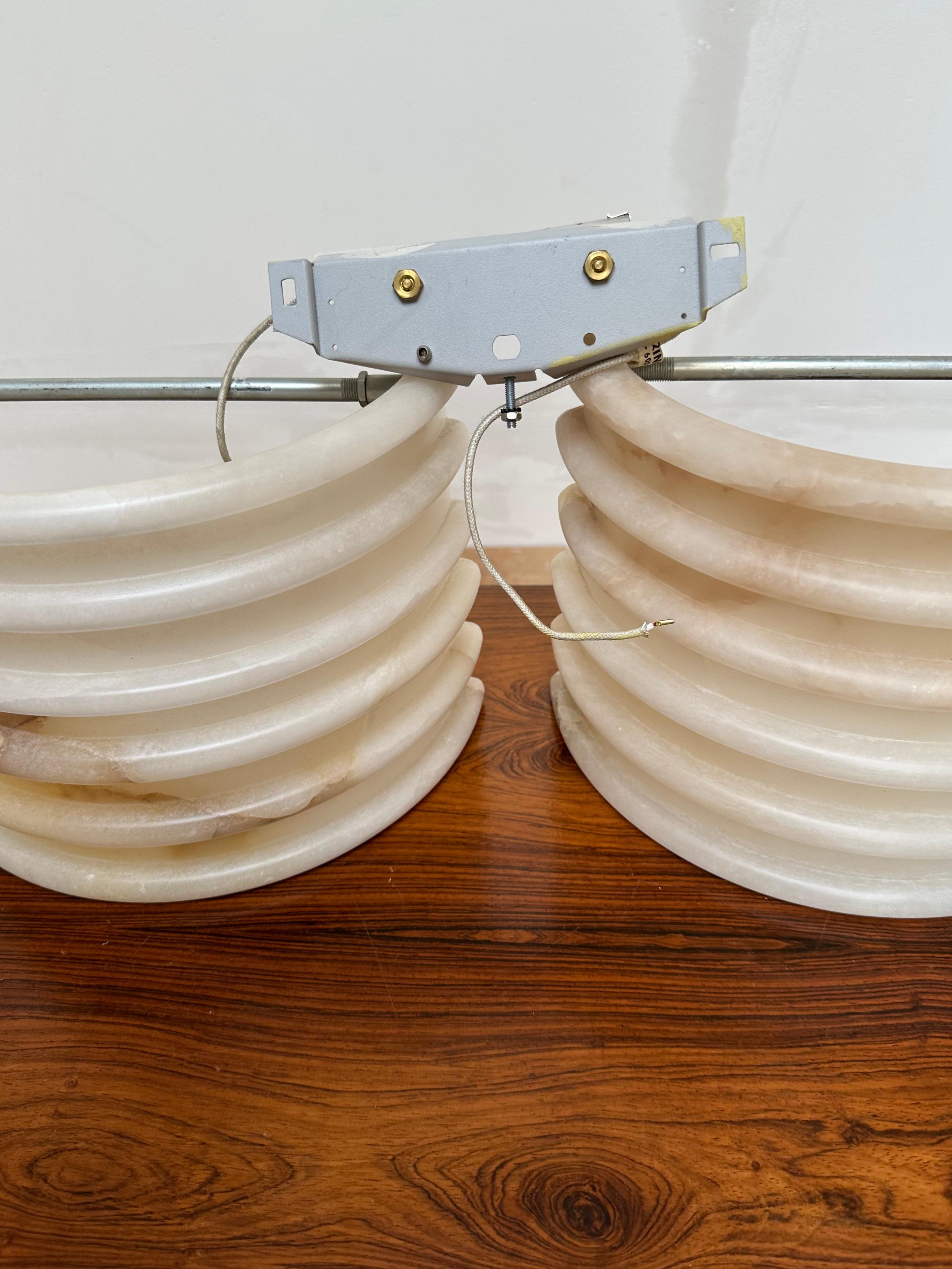 Great Pair and Shape Art Deco Style Alabaster Wall Sconces / Light Fixtures For Sale 4