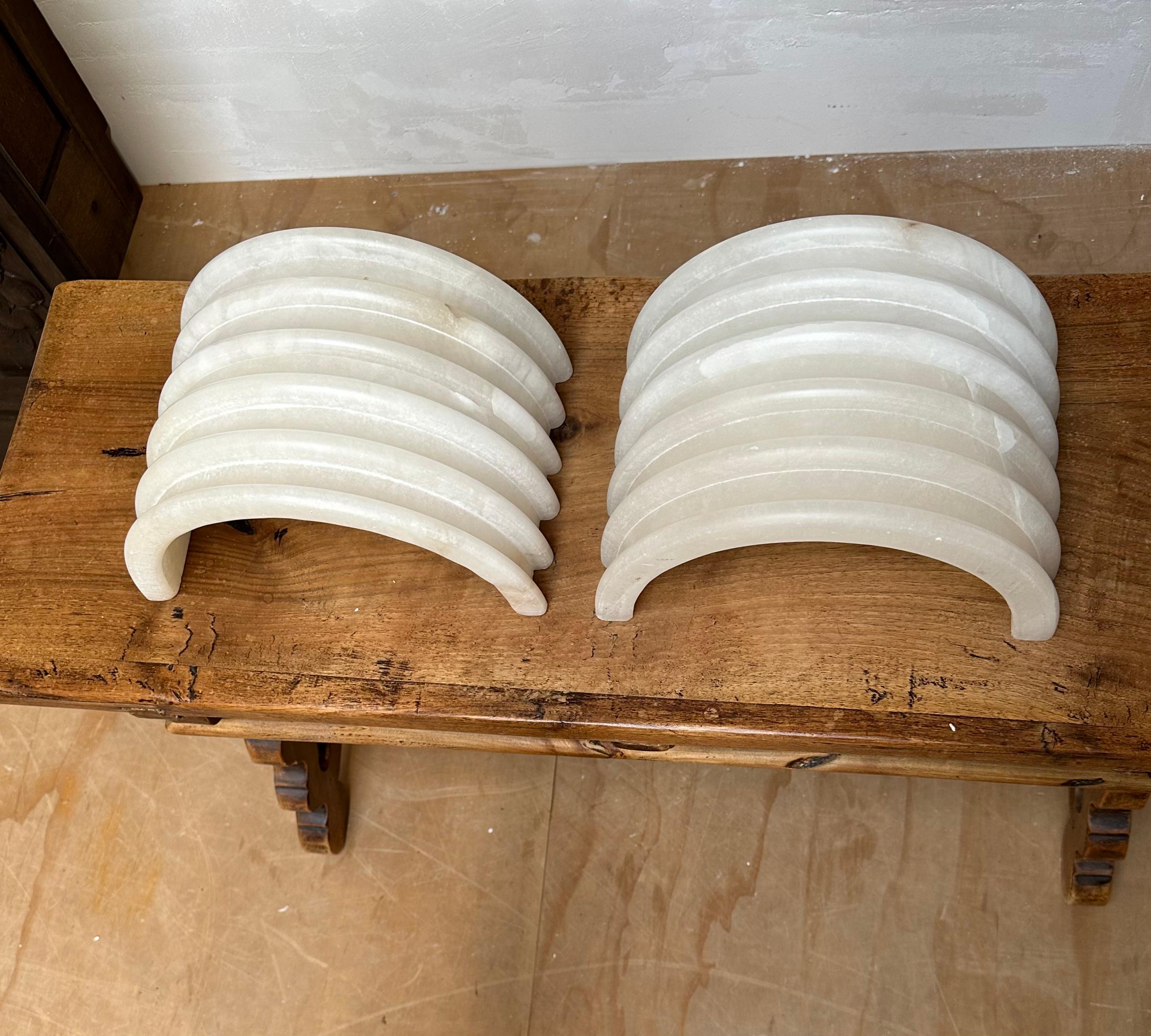 Great Pair and Shape Art Deco Style Alabaster Wall Sconces / Light Fixtures For Sale 13