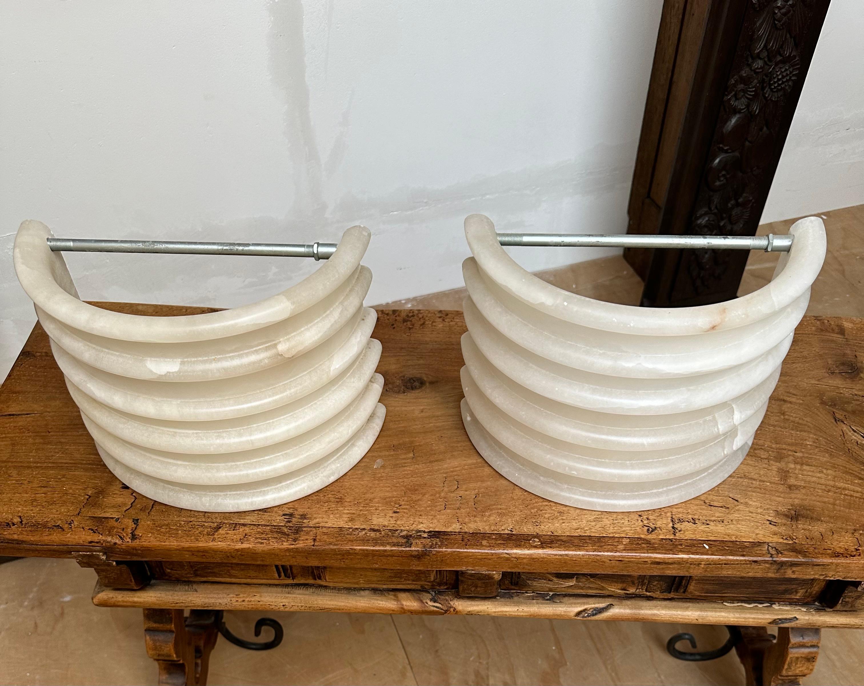 Great Pair and Shape Art Deco Style Alabaster Wall Sconces / Light Fixtures For Sale 3