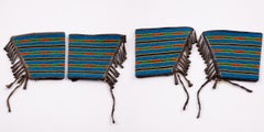 Crow Plains Native American Beaded Leather Cuffs, Bar Design, 20th Century