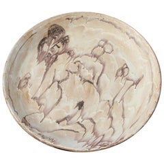 Great Plate Ceramic Glazed Woman Nude Italian Design 1960