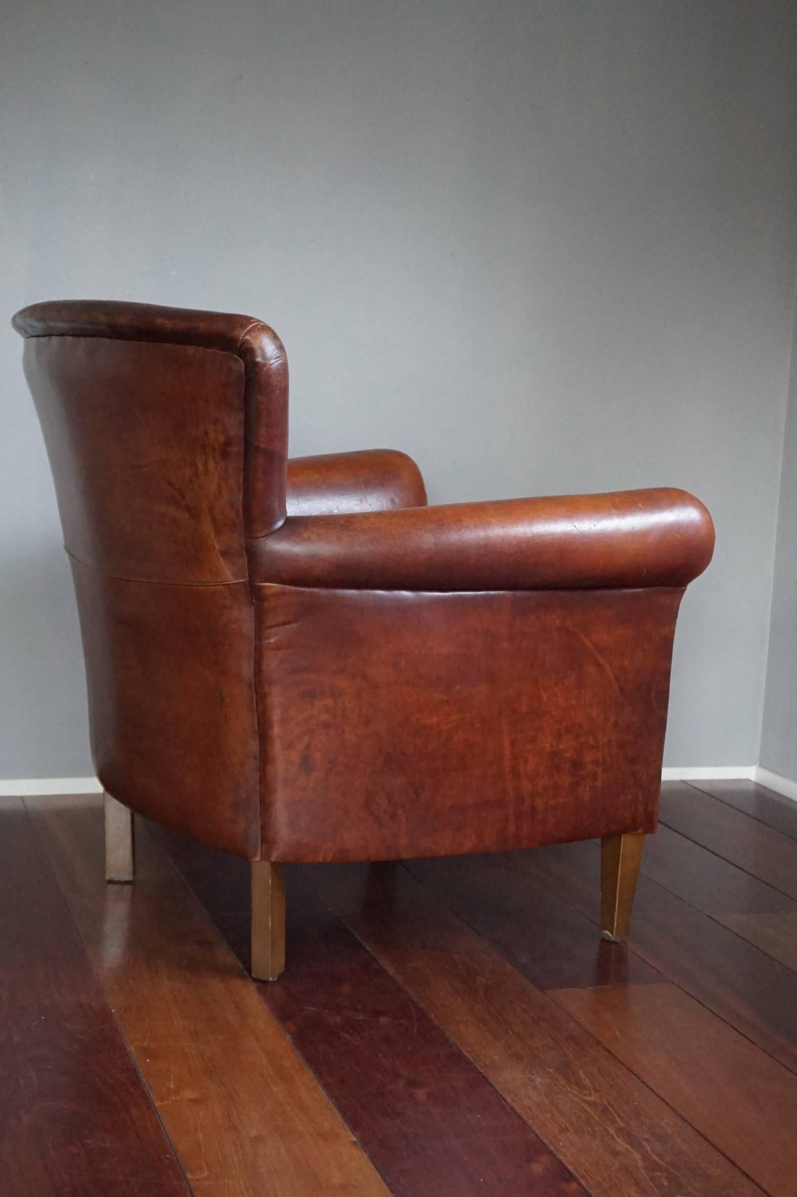 Late 20th Century Great Quality and Condition Sheep Leather & Wood Chair Armchair with Warm Patina